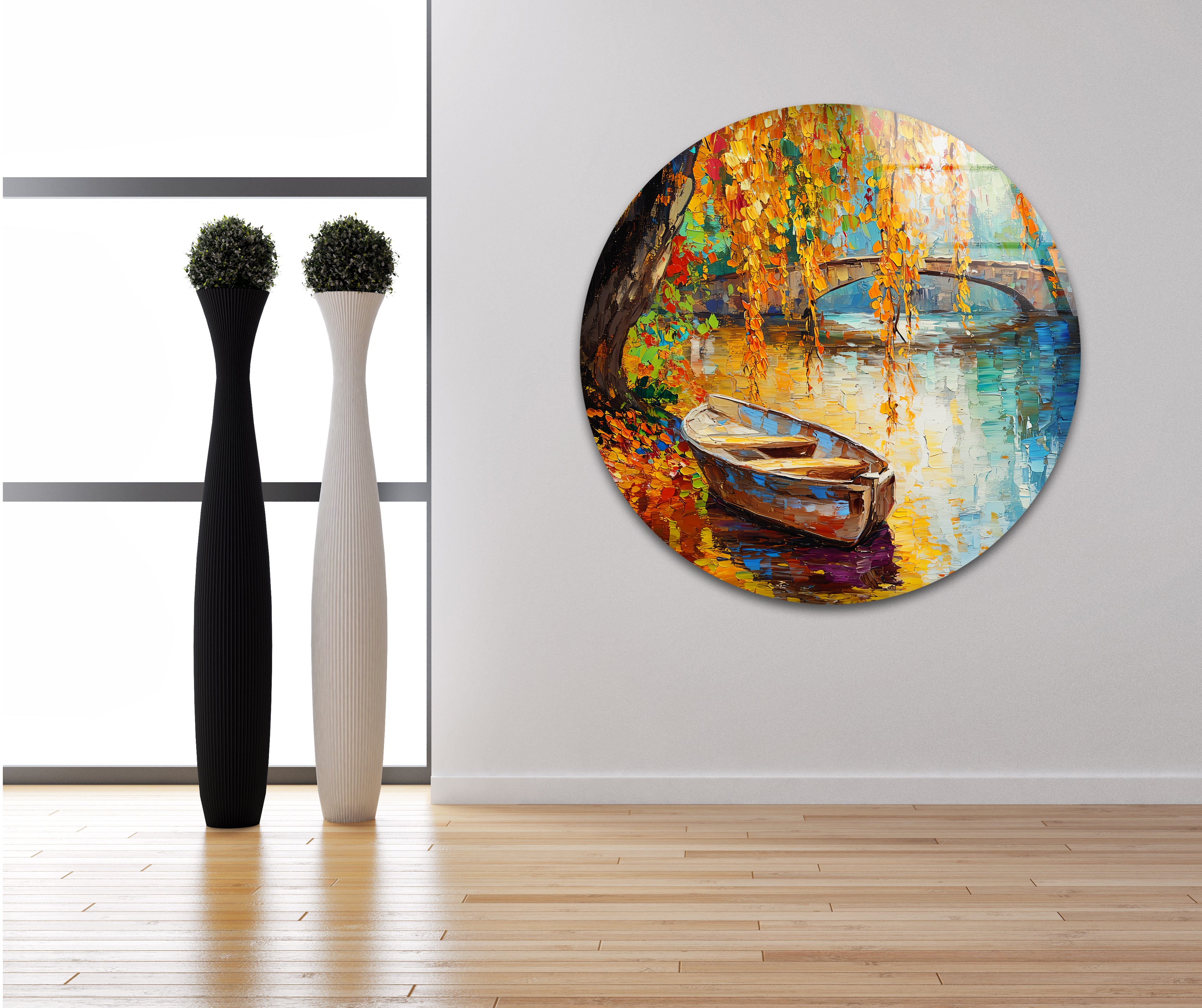 Vibrant Afremov Boat Painting - Stunning Glass Wall Art for Home & Office Decor - Perfect for Living Room, Bedroom, or Gift