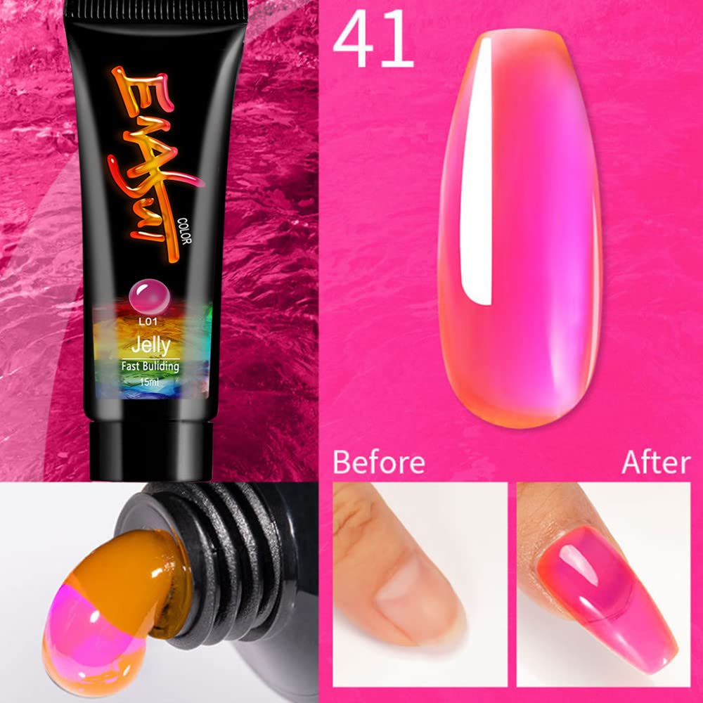 17Pcs Nail Extension Gel Kit with Crystal Jelly, Base Coat, Top Coat & Slip Solution - Professional Poly Nail Art Enhancement Set for Salon & Home Manicure