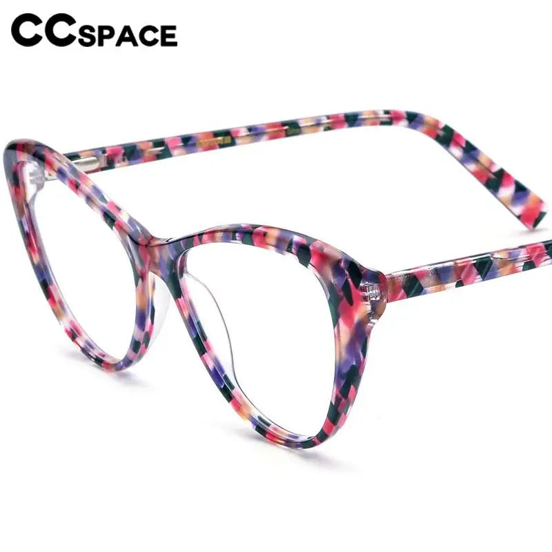 CCspace Unisex Full Rim Cat Eye Acetate Eyeglasses Frame 56917 - Trendy Retro Style for Women & Men - Perfect for Office, Reading, Fashion Accessory