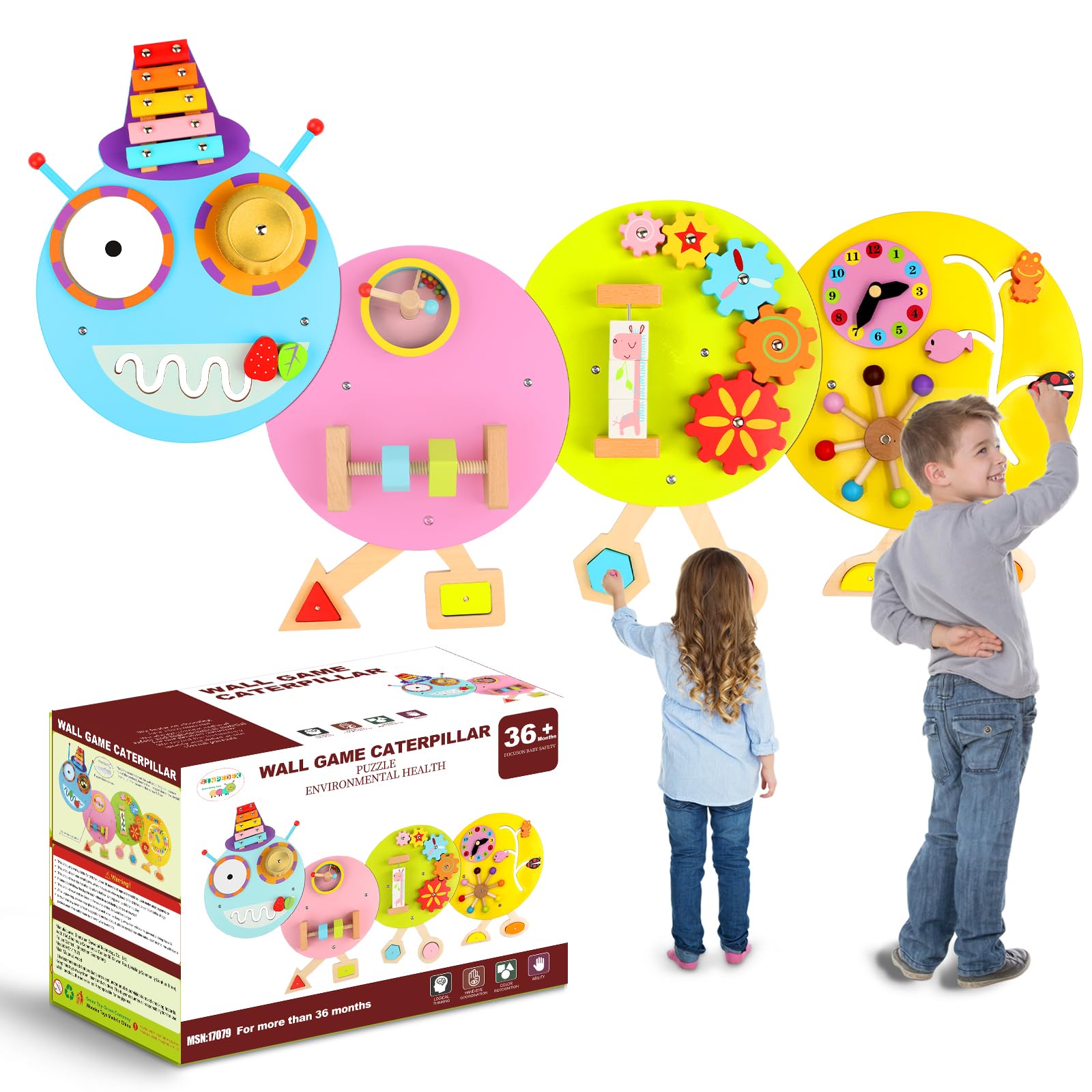 Caterpillar Sensory Wall Toy for Toddlers - 12-Activity Montessori Busy Board, Wall-Mounted Educational Toy for Daycares & Bedrooms - Perfect for Sensory Play & Early Learning