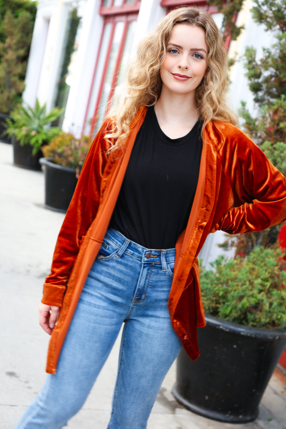Stylish Rust Velvet Button Down Tunic Top for Women - Elegant Fall & Winter Blouse for Office, Party & Date Nights