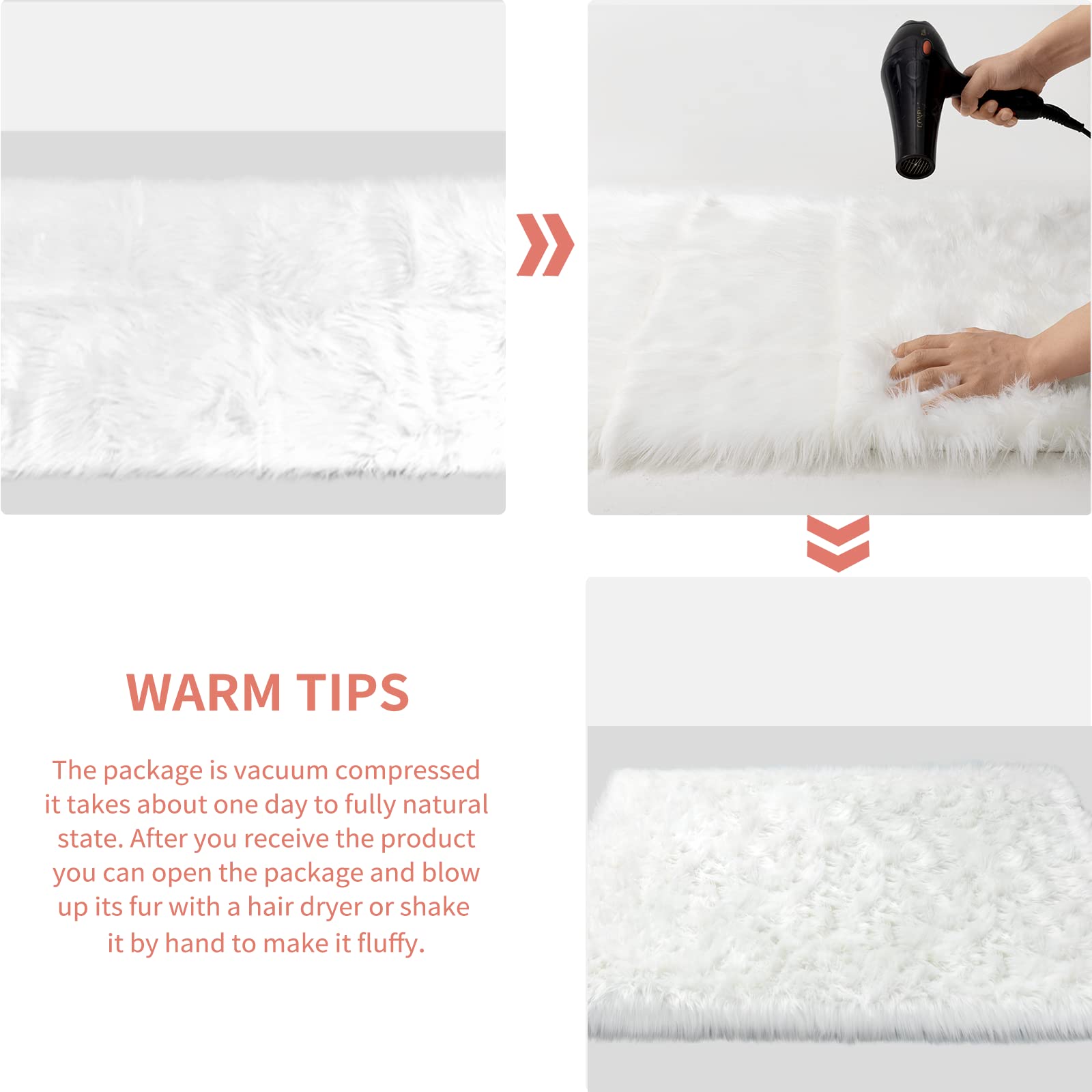 Soft Fluffy Faux Sheepskin Rug 2x3 Feet - White Faux Fur Carpet for Bedroom, Living Room, Nursery | Cozy Chair Cover, Sofa Throw, Floor Mat - Perfect for Winter Decor & Pet Bedding