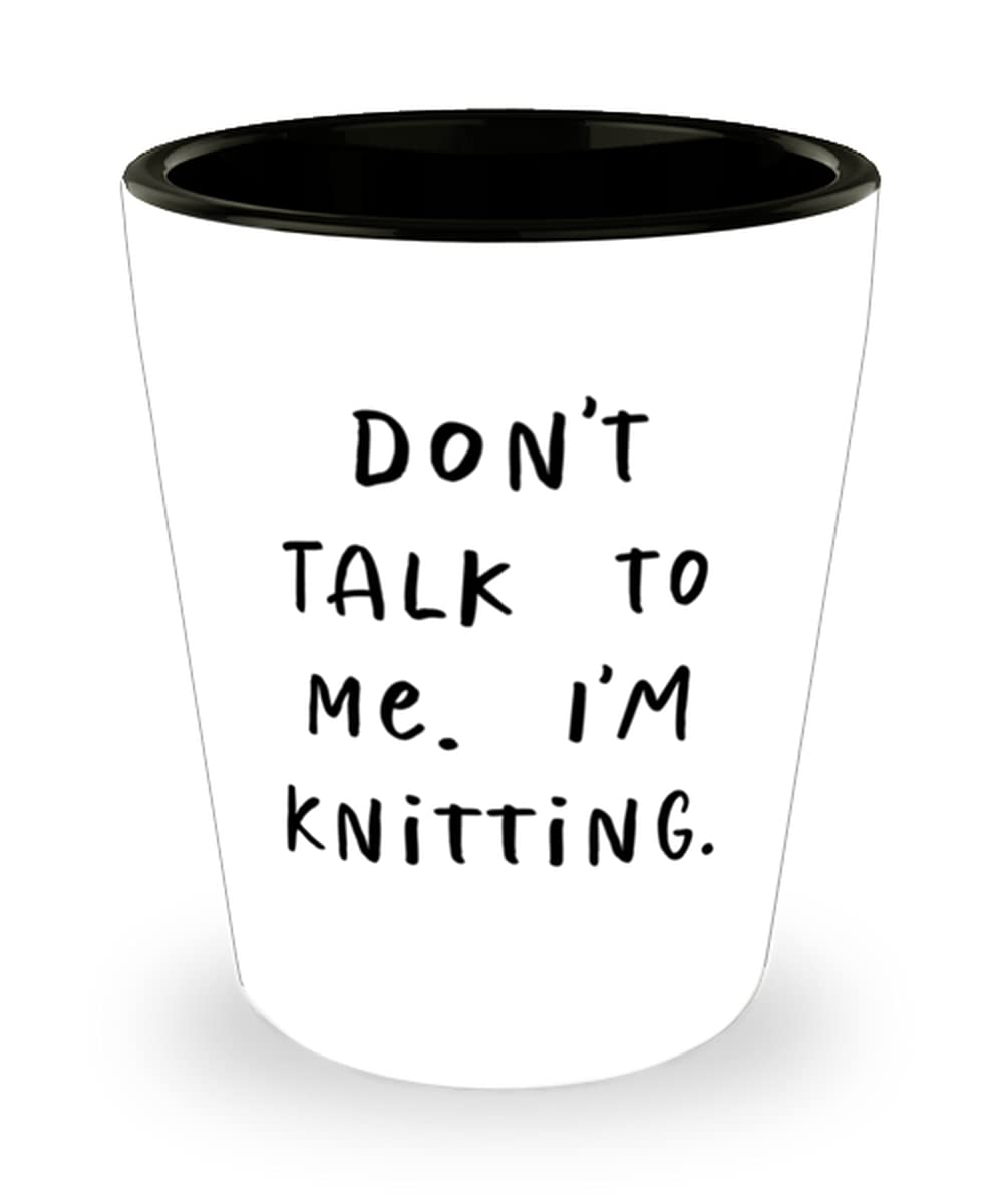 Funny Knitting Shot Glass - Ceramic Cup for Knitters | Unique Gift Idea for Knitting Enthusiasts | Perfect for Yarn Crafts, DIY Projects & Relaxing Hobbies