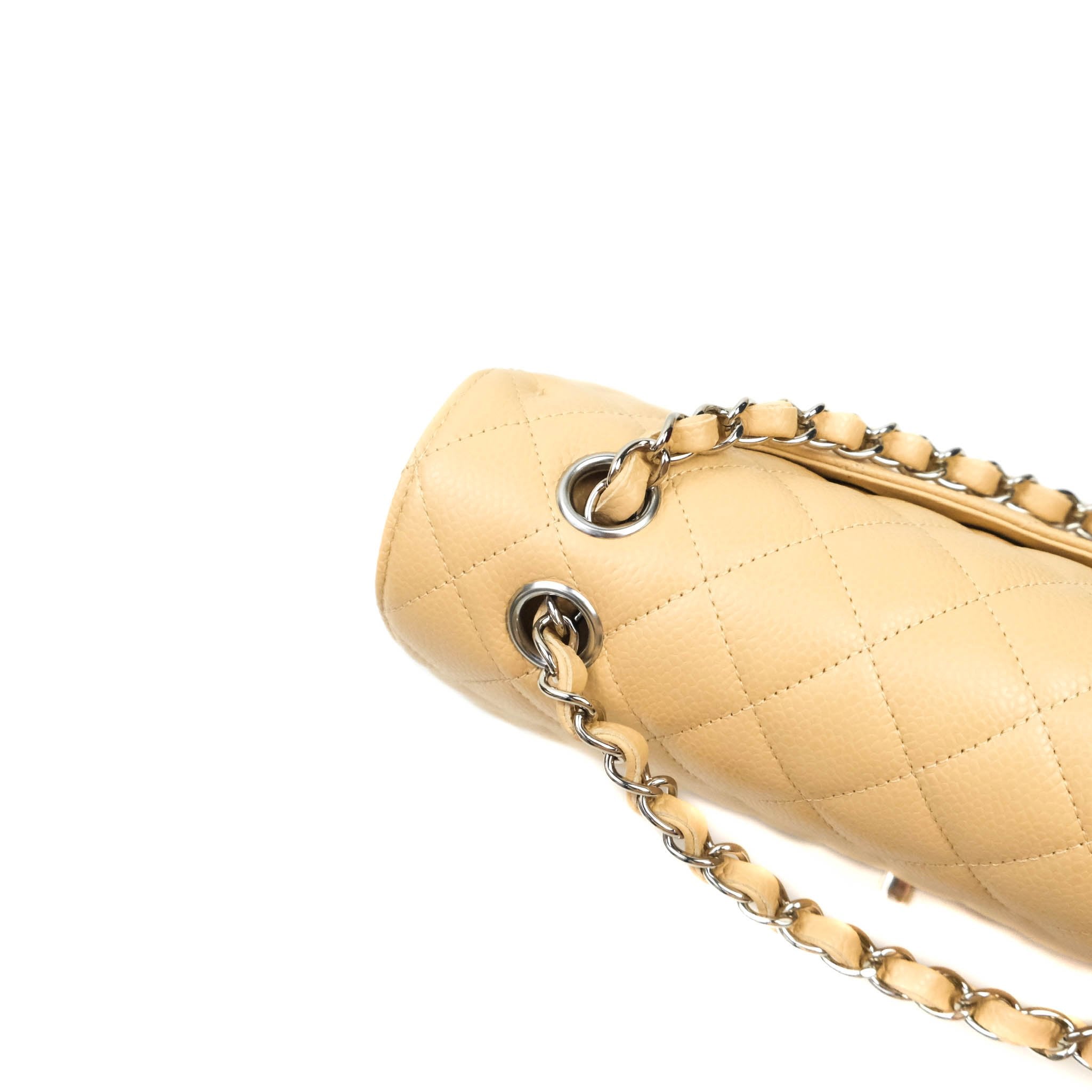 Chanel Classic M/L Medium Double Flap Bag in Beige Caviar Leather with Silver Hardware - Luxury Handbag for Women, Perfect for Work, Parties & Everyday Use