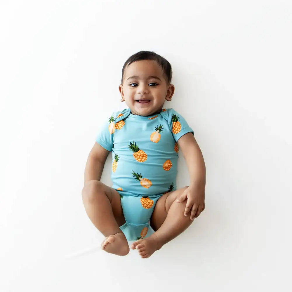 Kyte Baby Organic Cotton Short Sleeve Bodysuit - Soft Pineapple Print Onesie for Infants & Toddlers | Perfect for Playtime, Daycare & Summer Outfits