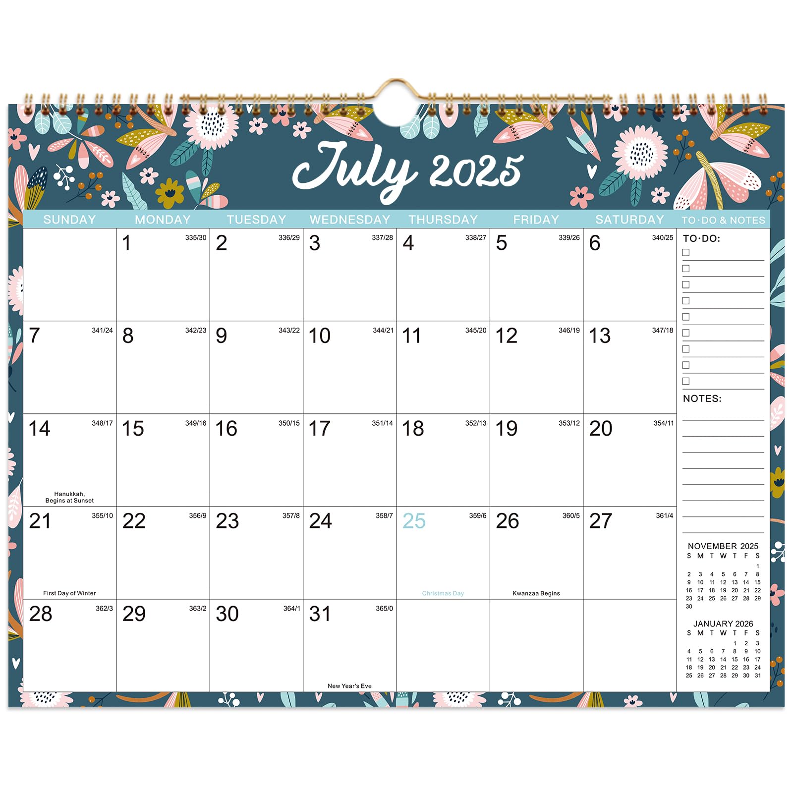 2025-2026 Wall Calendar | 18-Month Planner from July 2025 to December 2026 | Thick Paper & Durable Twin-Wire Binding | Floral Design | Perfect for Home, Office & School Organization