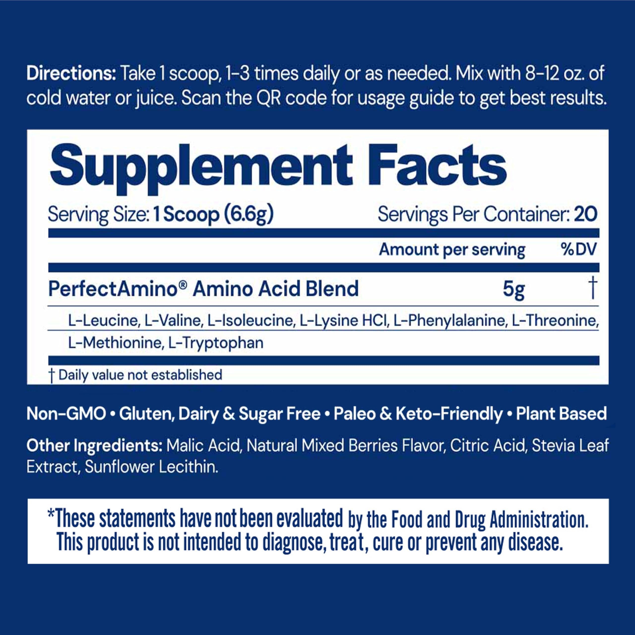 BodyHealth PerfectAmino Powder - Vegan BCAA & EAA Supplement for Pre/Post Workout - Muscle Recovery & Lean Muscle Support for Men & Women - Mixed Berry Flavor (20 Servings) | Ideal for Gym, Fitness & Athletic Performance