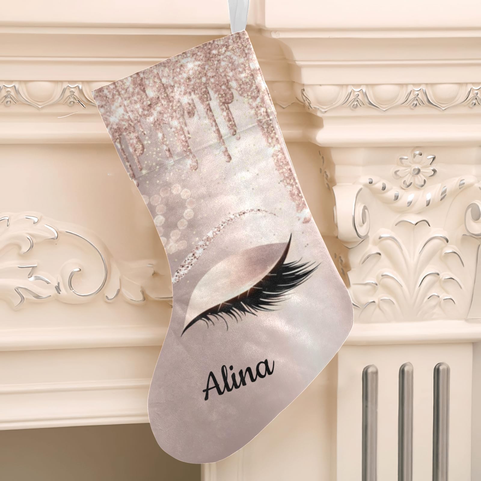 Personalized Rose Gold Christmas Stockings with Name - 17.52 x 7.87 Inch Holiday Decor for Family, Xmas Gift for Her, Perfect for Fireplace Mantel & Christmas Tree Decoration