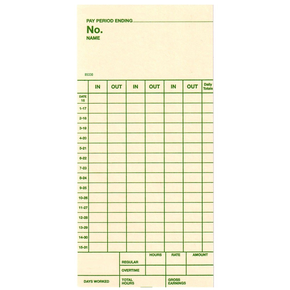 TCS (1000 Count) Time Cards - 3-3/8 Inch Semi-Monthly Payroll Time Sheets, 6mm Form 85330 - Perfect for Employee Time Tracking & Payroll Management in Offices & Businesses