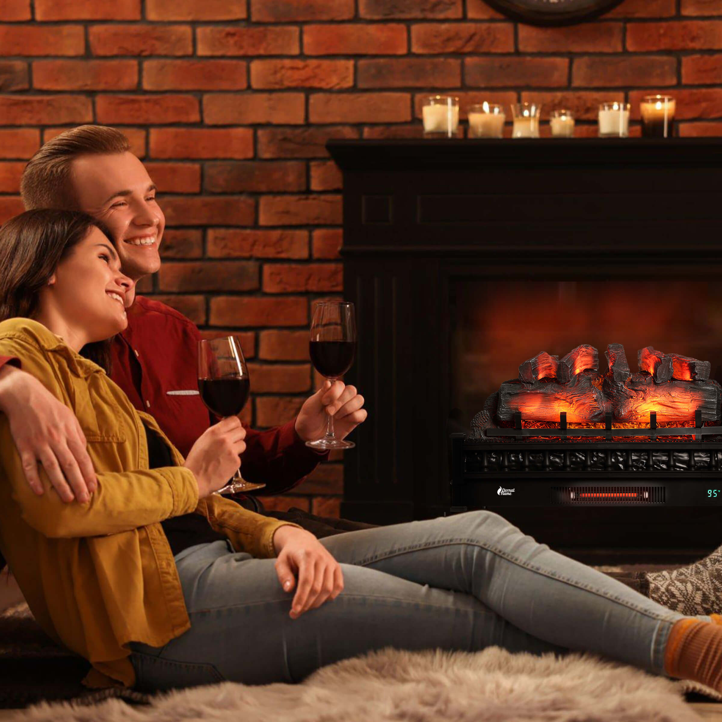 Eternal Flame EF30 PB Electric Fireplace Logs Set - Realistic Wood Burning Effect, 1500W Heater, Remote Control - Perfect for Living Room, Bedroom & Office Warmth