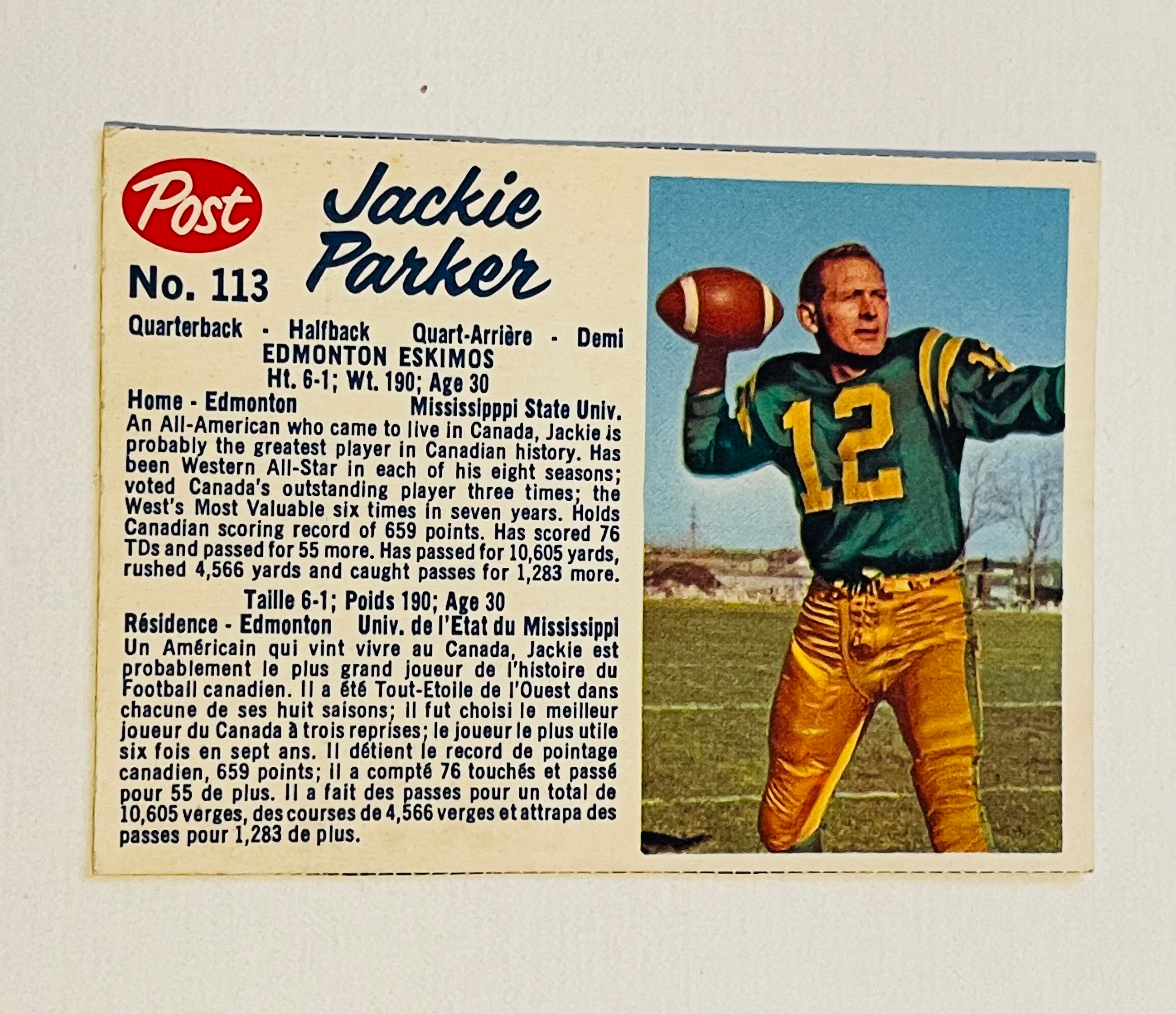 1962 Jackie Parker CFL Football Card - Vintage Post Cereal Collectible for Sports Memorabilia & Canadian Football League Fans - Perfect for Framing, Display, and Trading