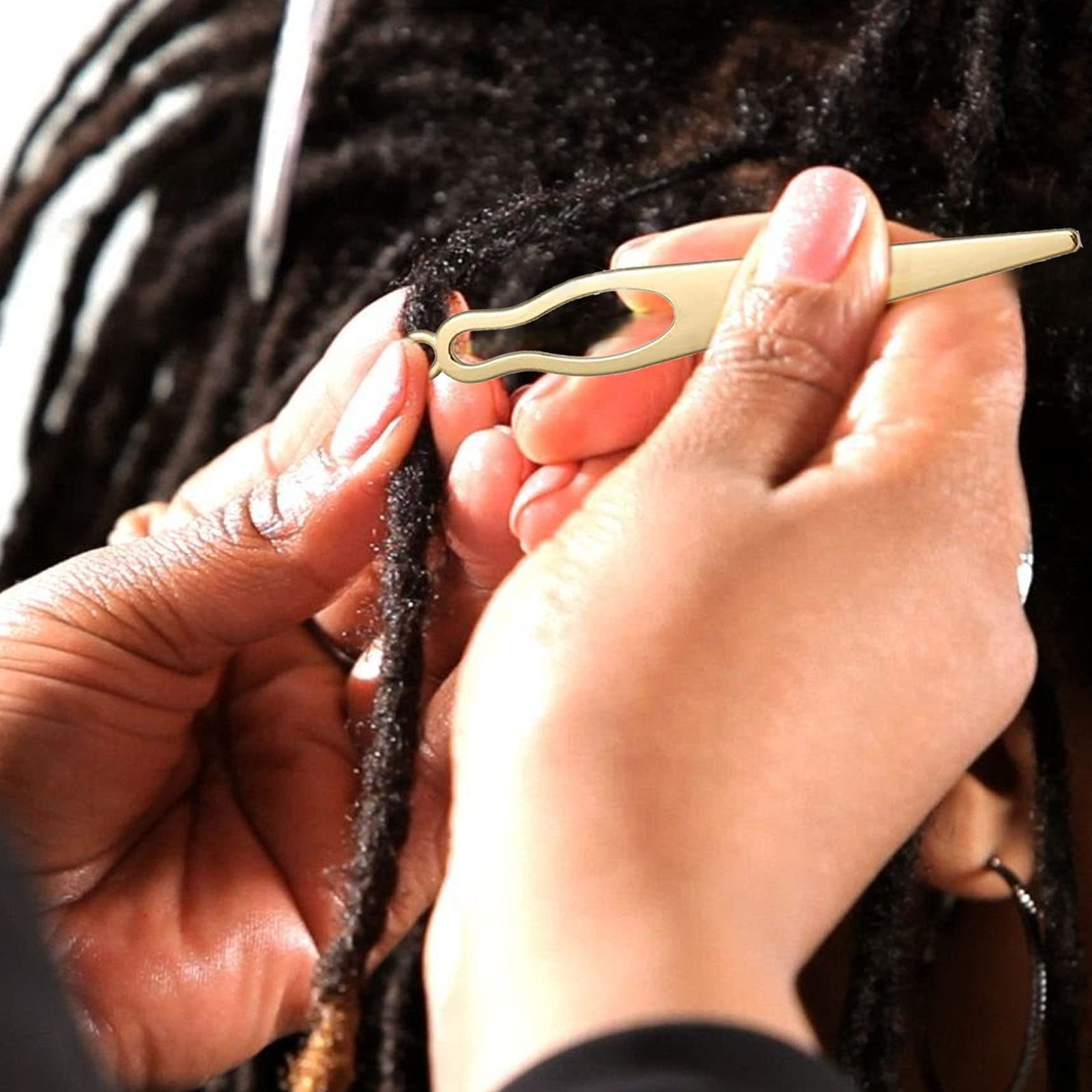 8-Piece Interlocking Tool Kit for Locs & Dreadlocks with Velvet Storage Bag - Gold Crochet Needle Set for Hair Tightening, Sisterlocks Maintenance - Perfect for Salon Professionals & Home Hair Care Routines