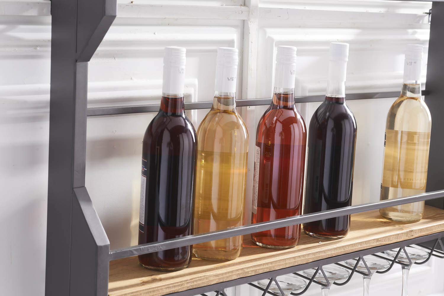 K&K Interiors 31.5 Inch Dark Metal Hanging Rack with Wine Glass Holder - Space Saving Kitchen Storage for Wine Glasses, Mugs & Utensils - Perfect for Small Kitchens, Bars & Dining Rooms