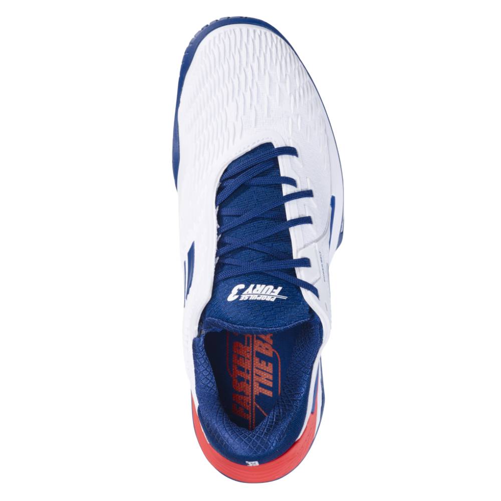Babolat Propulse Fury 3 AC Men's Tennis Shoes - White & Blue | High-Performance Court Shoes for Competitive Play | Perfect for Hard Court Matches & Training Sessions