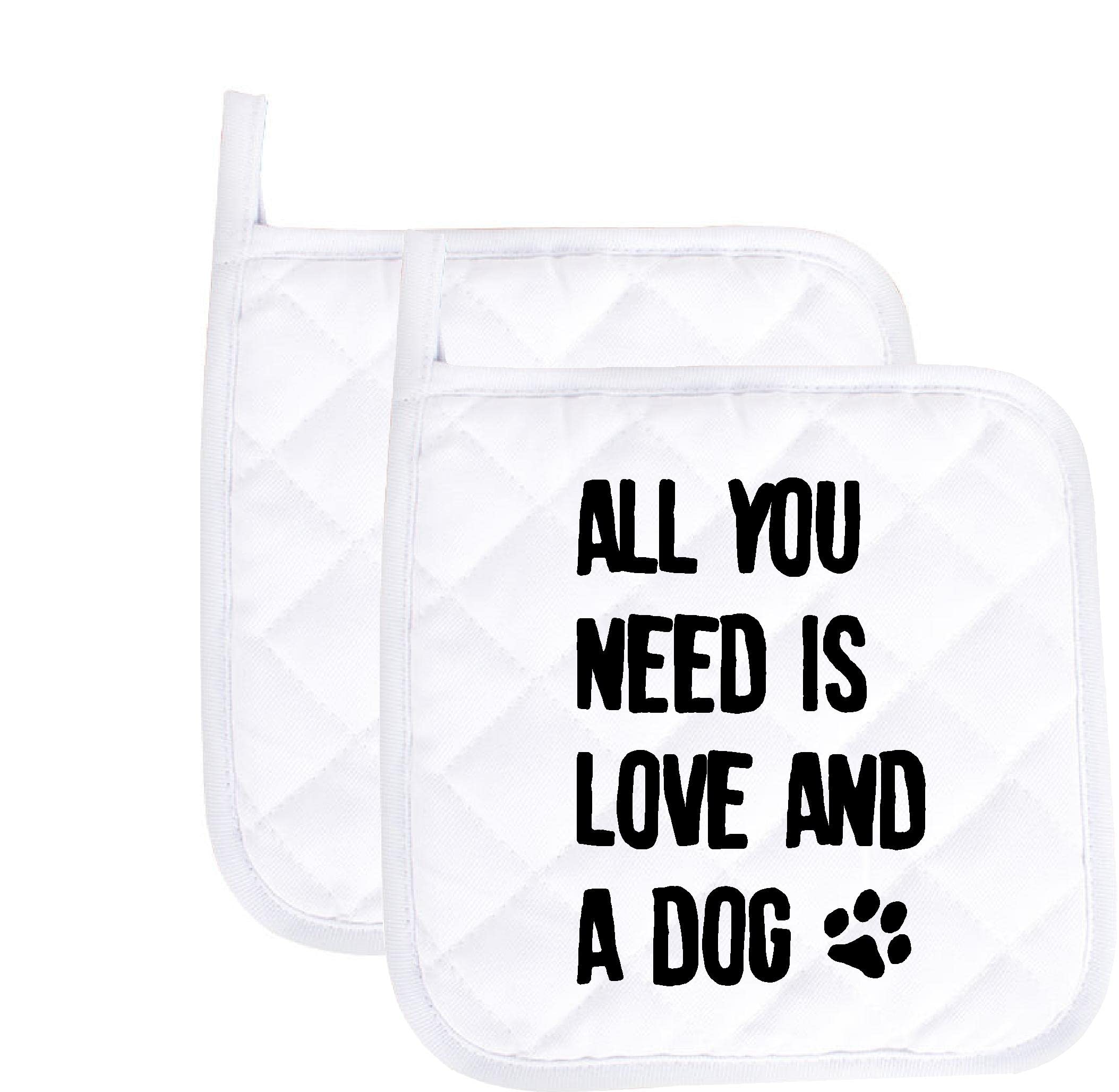 Funny Baking Pot Holders - Heat Resistant Oven Mitts with Cute Dog & Love Sayings - Set of 2 Kitchen Hot Pads - Perfect Housewarming Gifts for Baking Lovers - Ideal for Baking, Cooking & Kitchen Decor