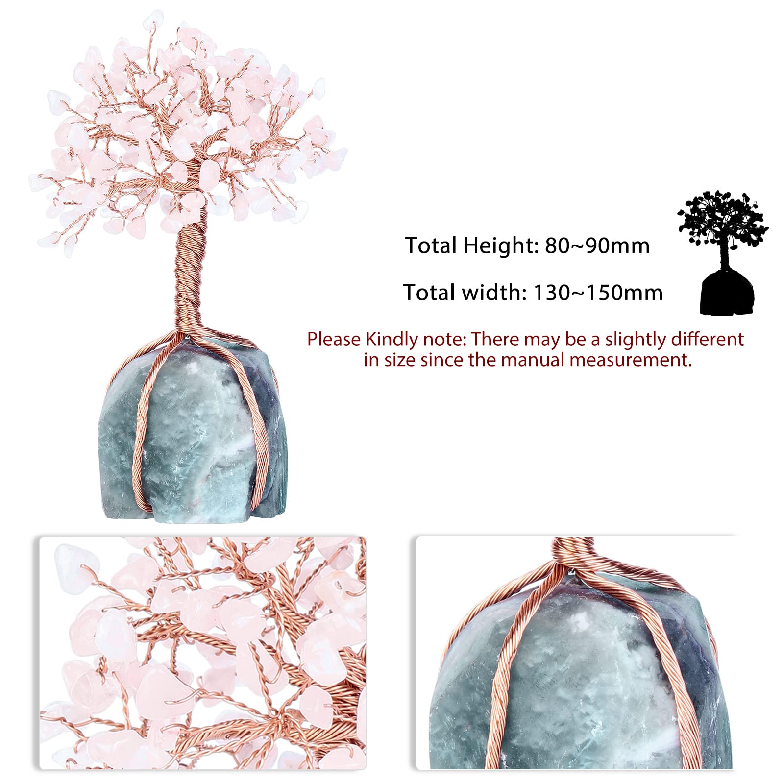 Rose Quartz Crystal Tree with Fluorite Base - Feng Shui Bonsai Money Tree for Wealth, Luck & Positive Energy | Home Office Decor, Meditation Gift, Spiritual Healing