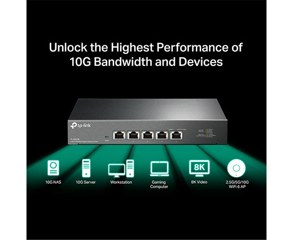 5 Port 10G Ethernet Switch - High Speed Desktop Network Switch for Home Office, Gaming & Media Streaming | Plug & Play Gigabit Switch for PC, Mac, Router & NAS Setup