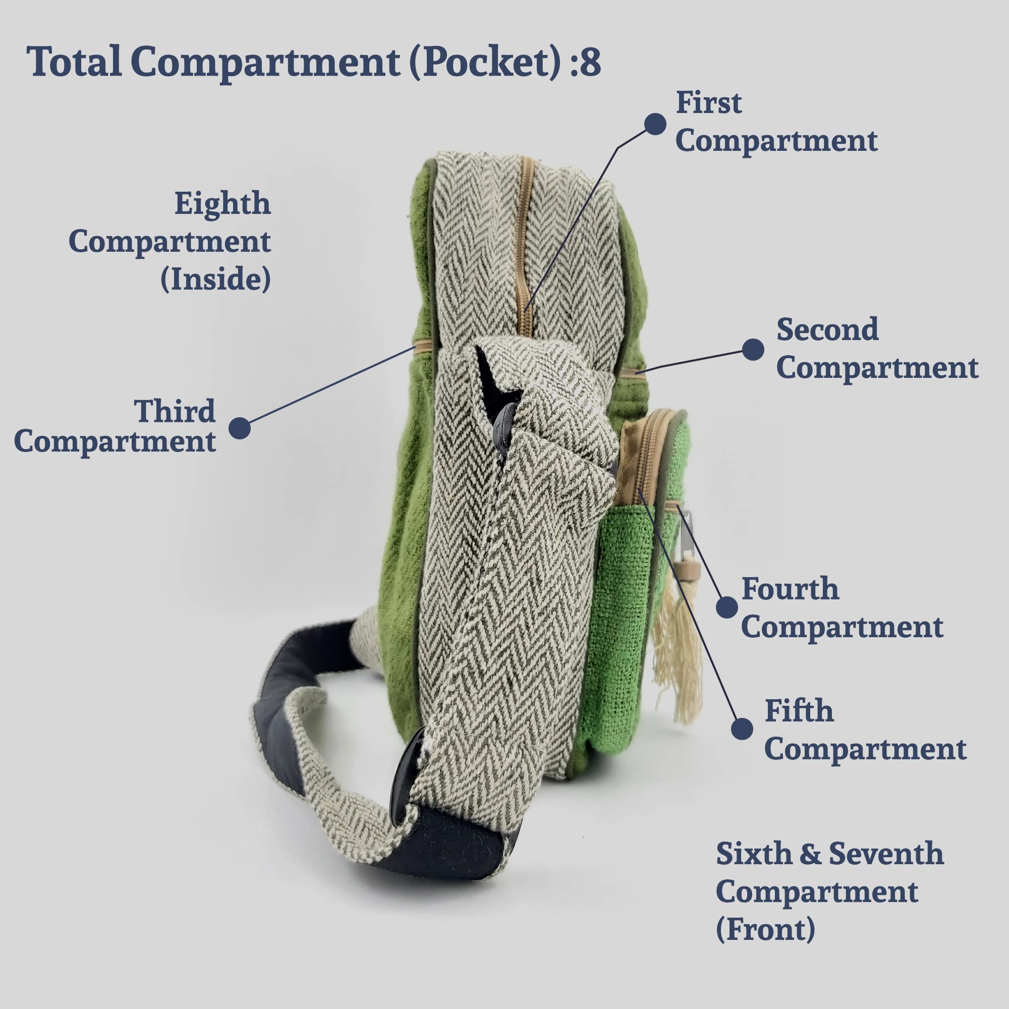 Hemp Crossbody Bag for Men & Women - Lightweight Shoulder Tote with Zipper & 8 Compartments - Adjustable Strap Messenger Bag for Travel, Work & Daily Use