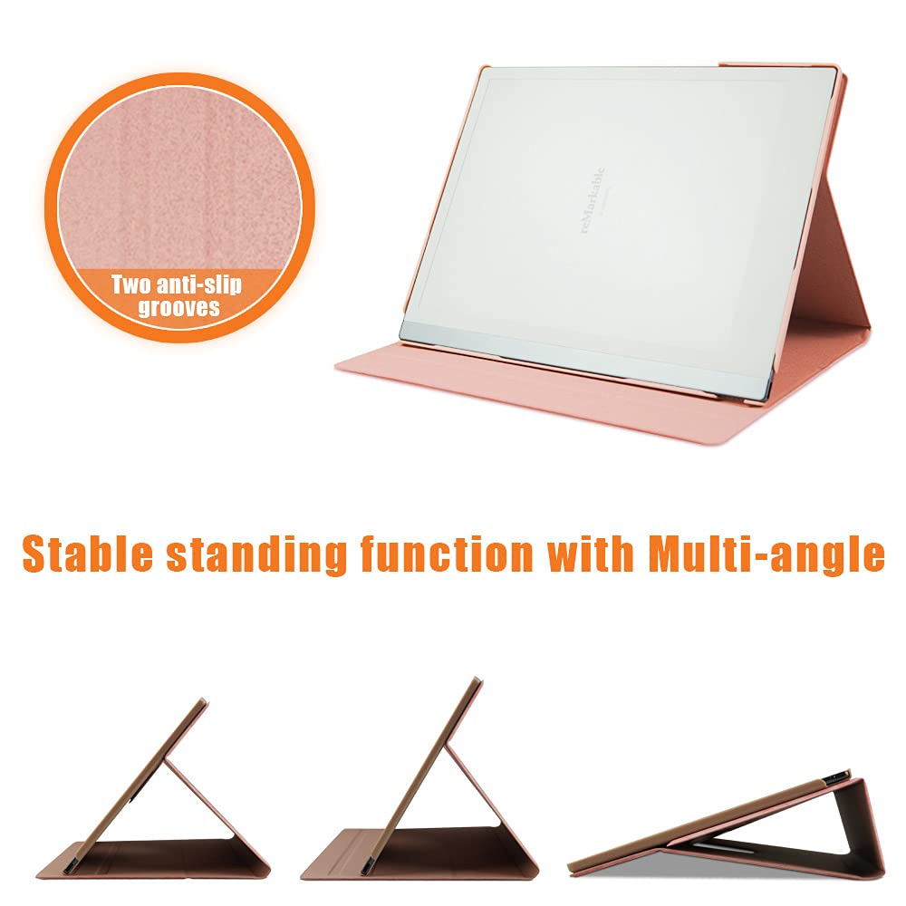 Premium Rotating Case for reMarkable 2 Paper Tablet - Protective Cover with Pen Holder & Stand Function - Pink - Perfect for Note-Taking, Drawing & Business Professionals