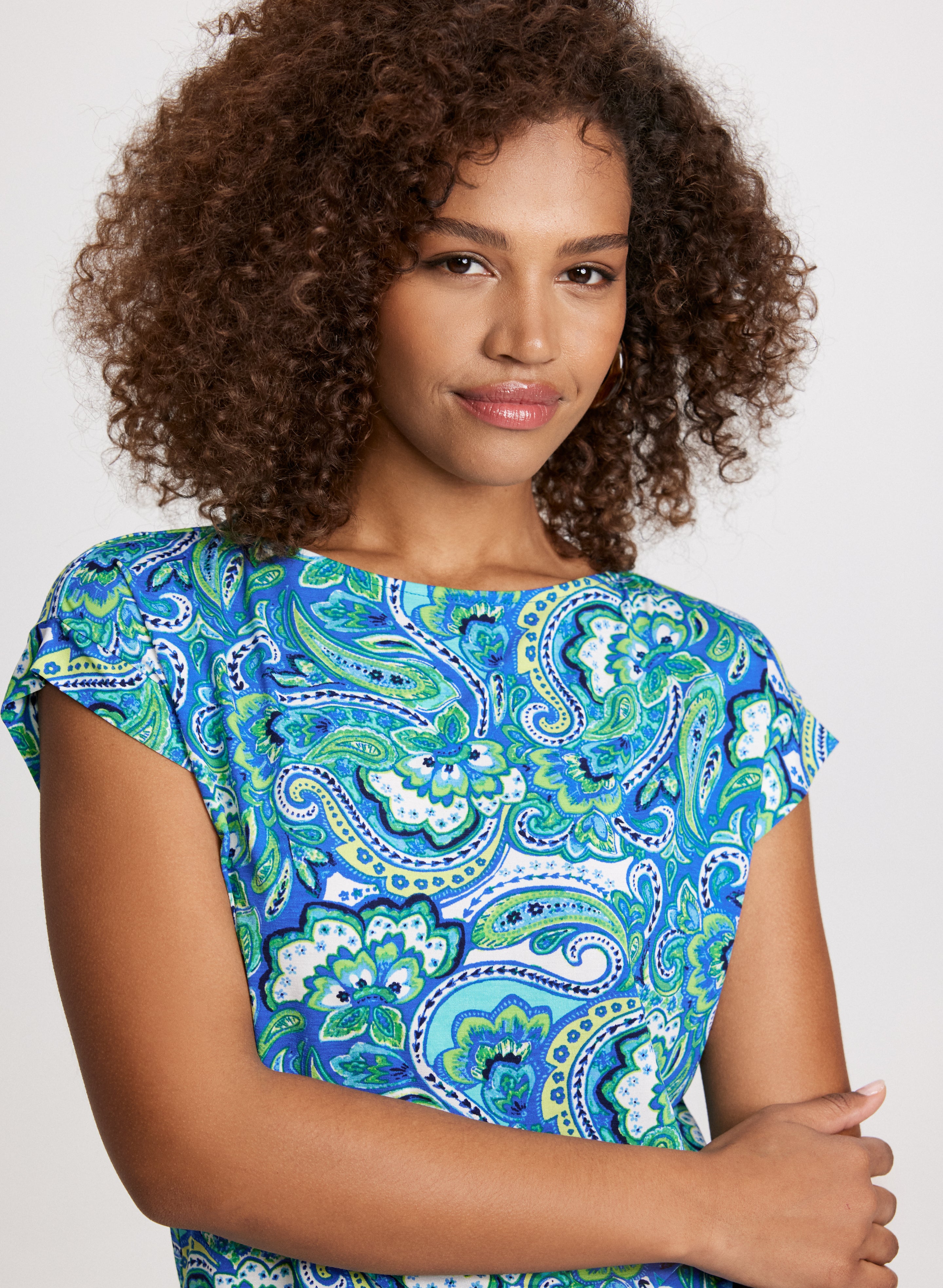 Women's Cuffed Sleeve Paisley Print Blouse - Stylish Floral Pattern Top for Casual Wear, Office & Date Night