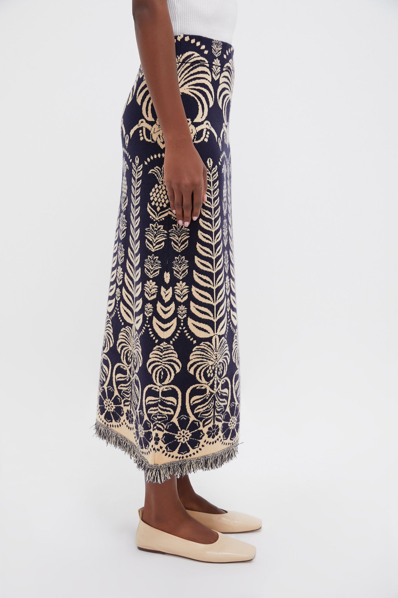 Blue Knit Ainika Tropical Splendor Skirt - Women's Summer Boho Maxi Skirt with Floral Print | Perfect for Beach Vacations, Music Festivals & Boho Chic Outfits