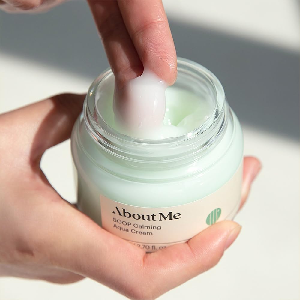 About Me Soop Calming Aqua Cream 80ml - Hydrating Moisturizer for Sensitive Skin | Korean Skincare for Dryness & Redness Relief | Day & Night Face Cream