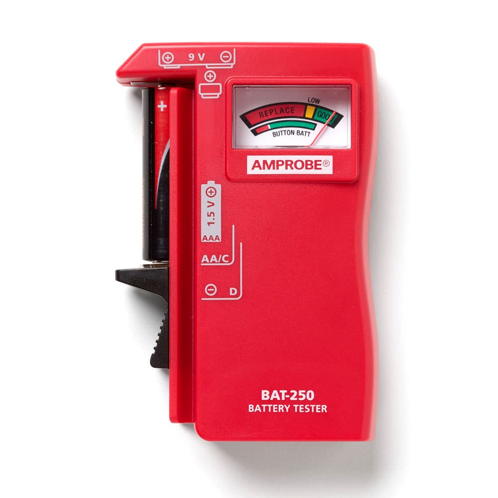 Amprobe BAT-250 Handheld Battery Capacity Tester with V-Shaped Side Cradle - Digital Battery Analyzer for AA AAA C D 9V Cells - Perfect for Home, Workshop & Industrial Battery Testing