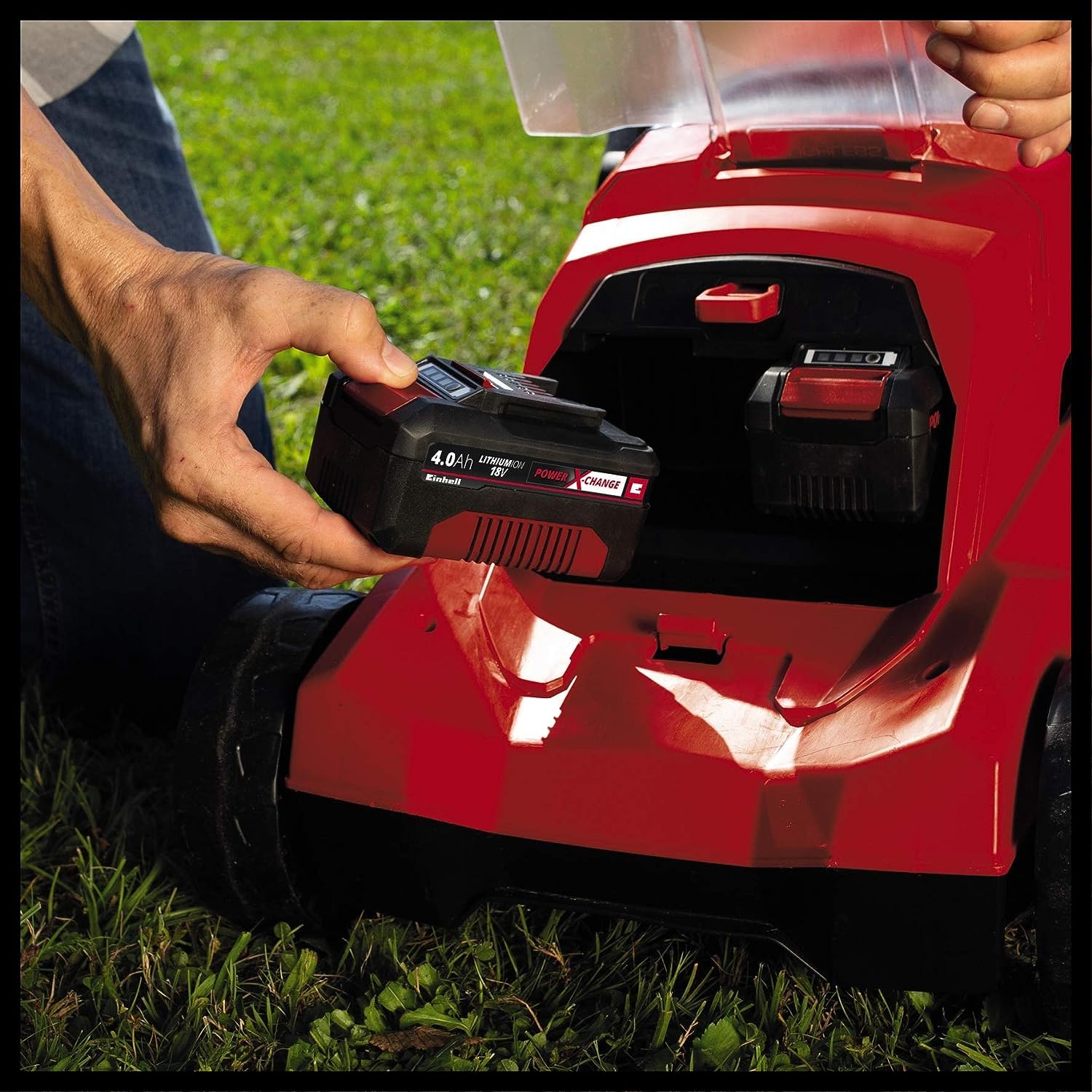 Einhell GE-CM 36/37 Li-Solo Power X-Change Cordless Lawn Mower - 36V, 37cm Cutting Width, Up to 400m² Coverage, 45L Grass Collector, 25-75mm Cutting Height (Battery Not Included) - Perfect for Small to Medium Yards, Patios & Residential Lawn Care