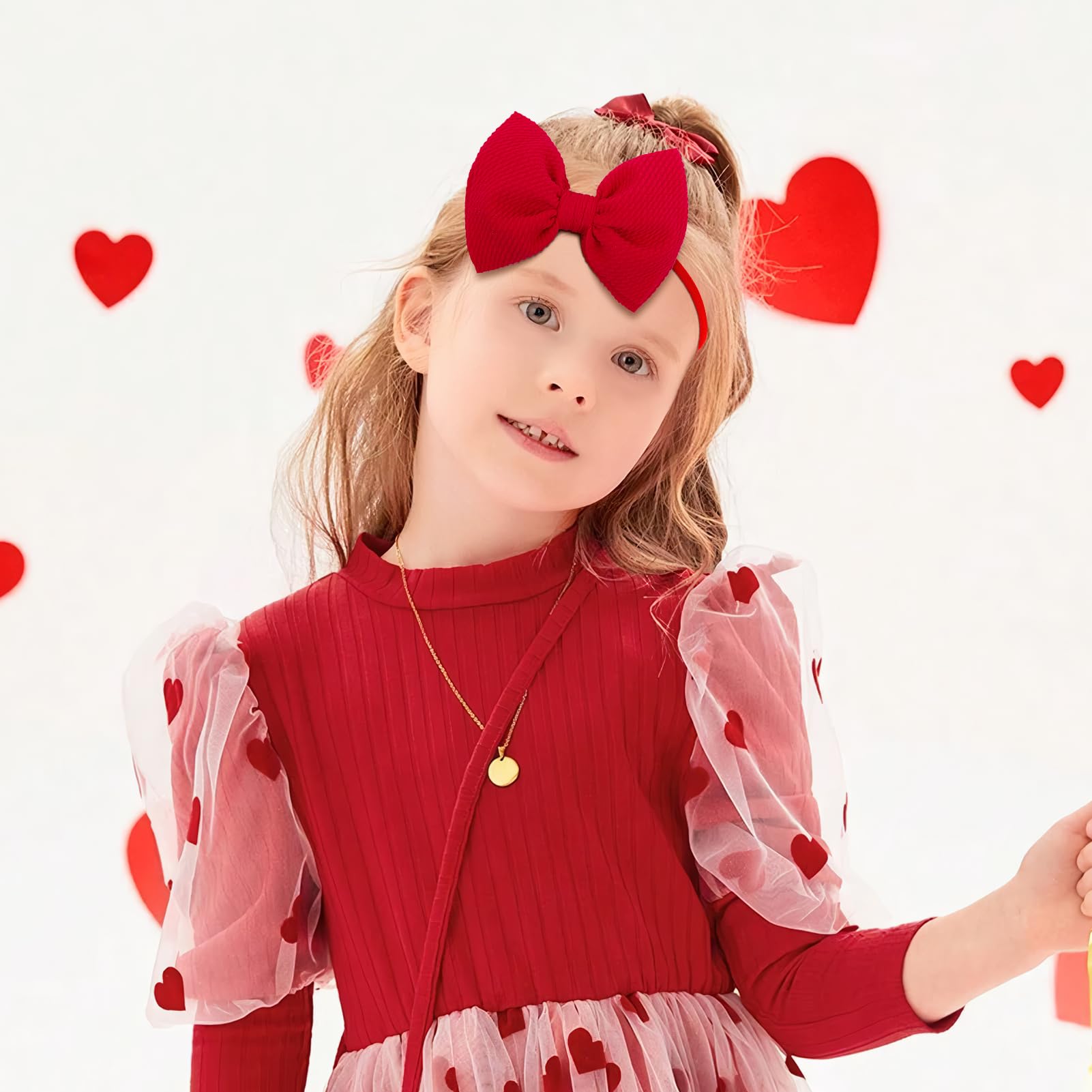 Baby Girl Hair Bows - Pink Heart Headband for Newborn & Toddler - Party & Photo Outfits