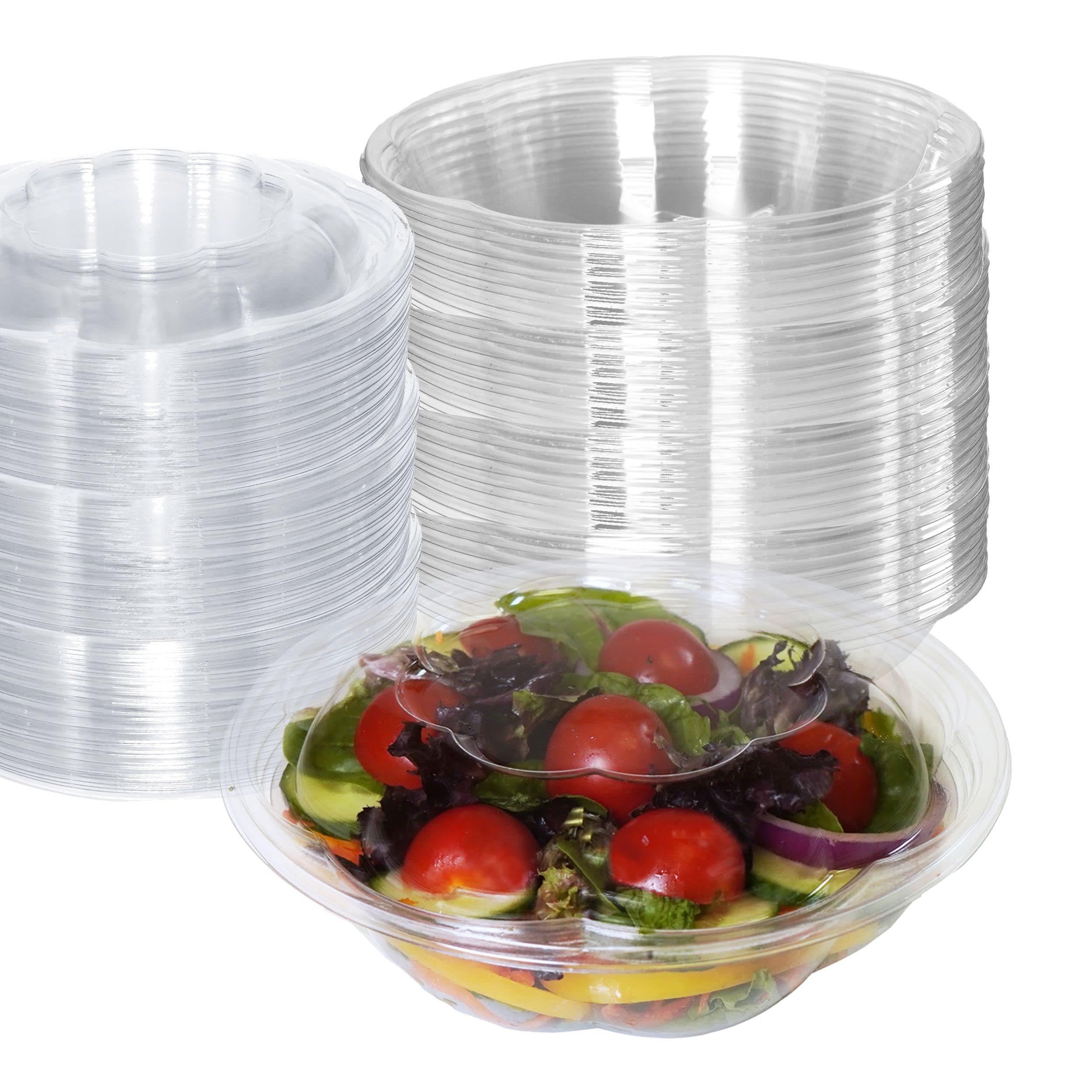 18oz Clear Disposable Salad Bowls with Lids (600 Pack) - Airtight Leak-Proof Plastic Food Containers for Meal Prep, Lunch To-Go, Salads, Fruits, Snacks | Fresh-Keeping Rose Bowl Containers | Perfect for Office Lunches, Picnics, Catering & Party Food Storage