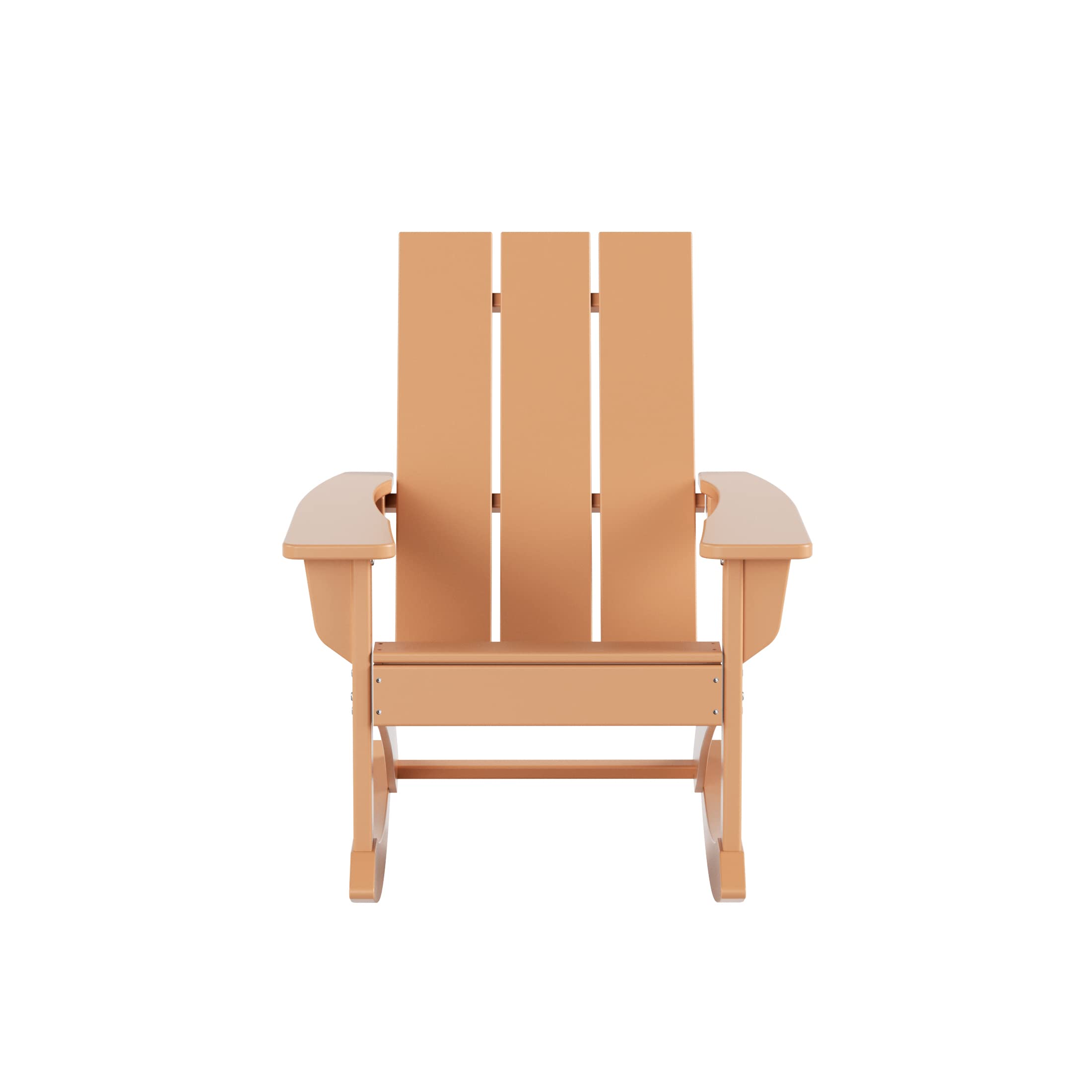 WO Home Furniture 4-Piece Patio Rocking Chair Set - Modern Outdoor HDPE Rocking Chairs with UV & Weather Resistance (Teak Color) - Perfect for Backyard, Garden, Poolside & Porch Relaxation