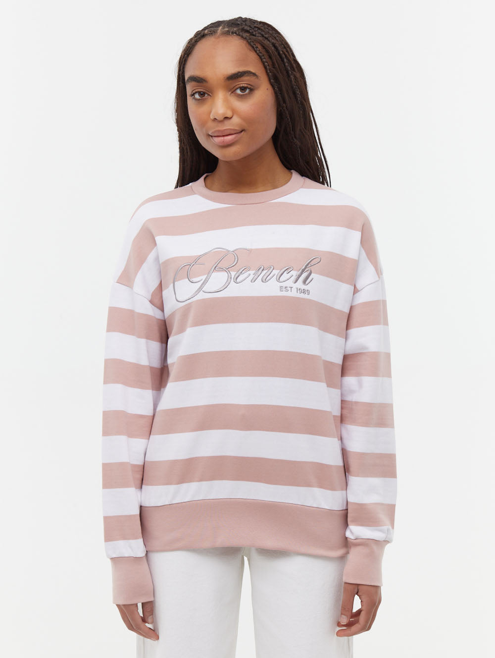 Hanneli Striped Crew Neck Sweatshirt for Women - Soft Cotton Casual Pullover - Perfect for Fall & Winter Outfits, Lounge Wear and Street Style Fashion