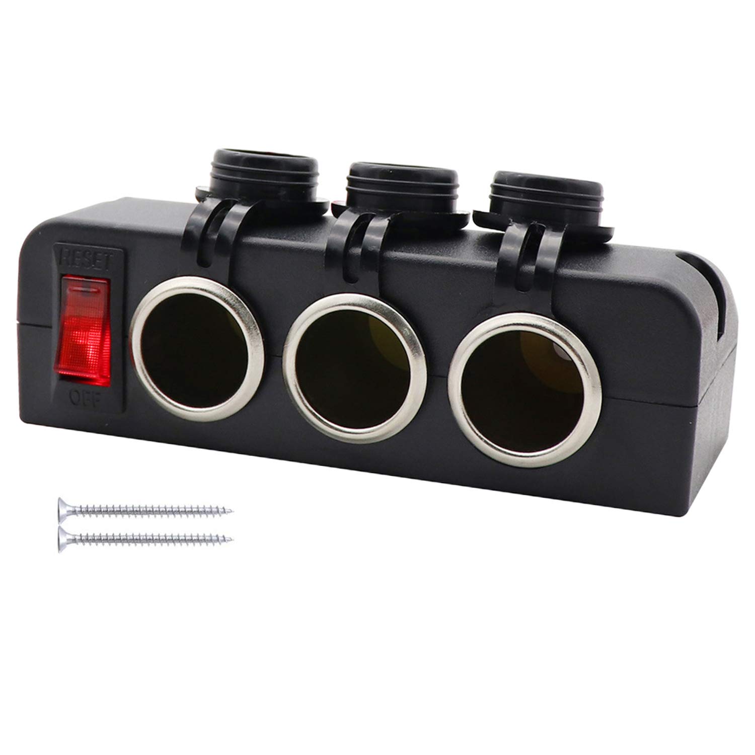 Cllena 12V 3-Socket Cigarette Lighter Splitter Power Outlet Adapter with LED On/Off Switches - for Car, RV, Truck, Marine Boat Charging Multiple Devices On The Go