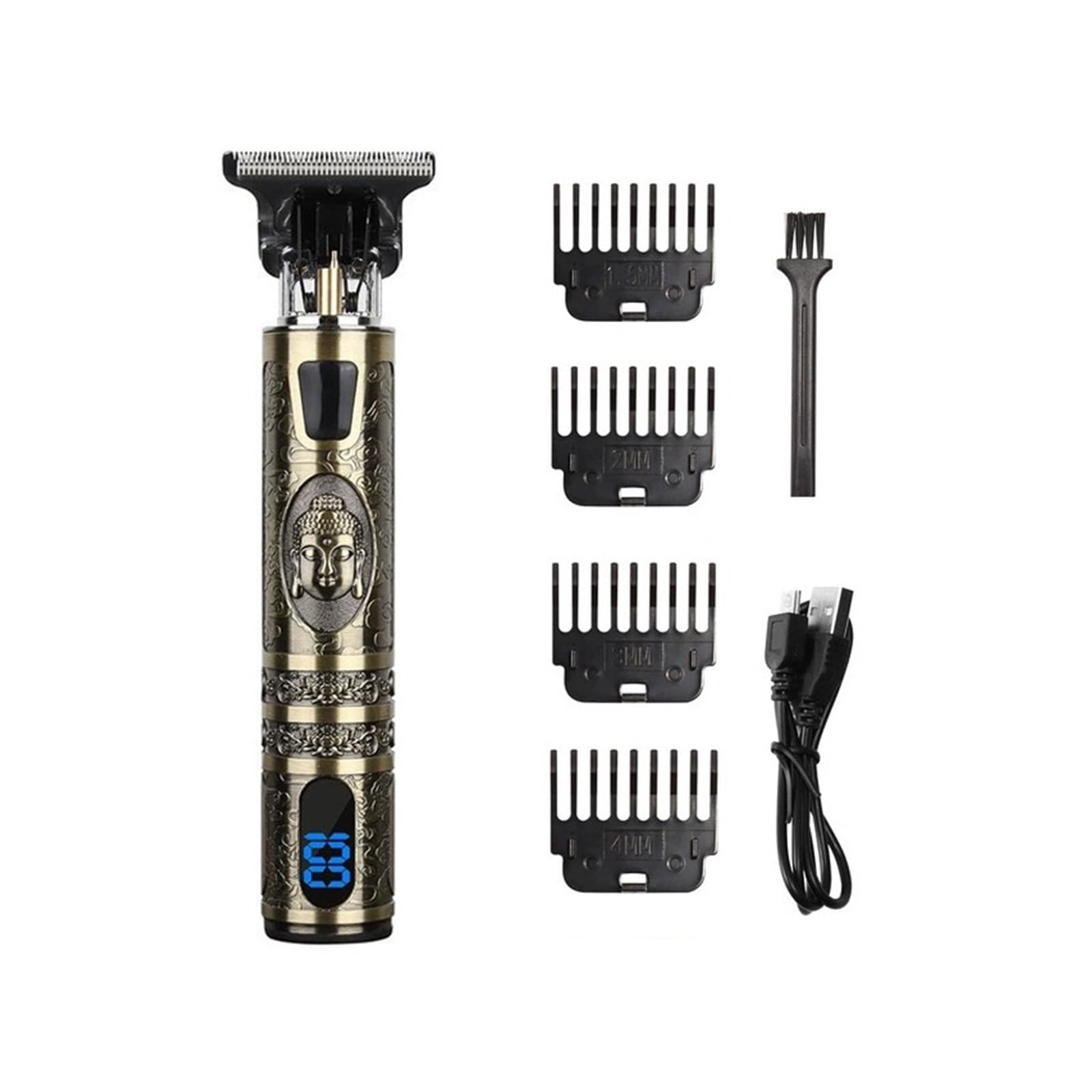 Professional T9 Men's Electric Shaver - Stainless Steel Cutter Head, Digital Display, Waterproof & Metal Body - Perfect for Home Grooming, Travel & Wet/Dry Shaving (Buddha Design)