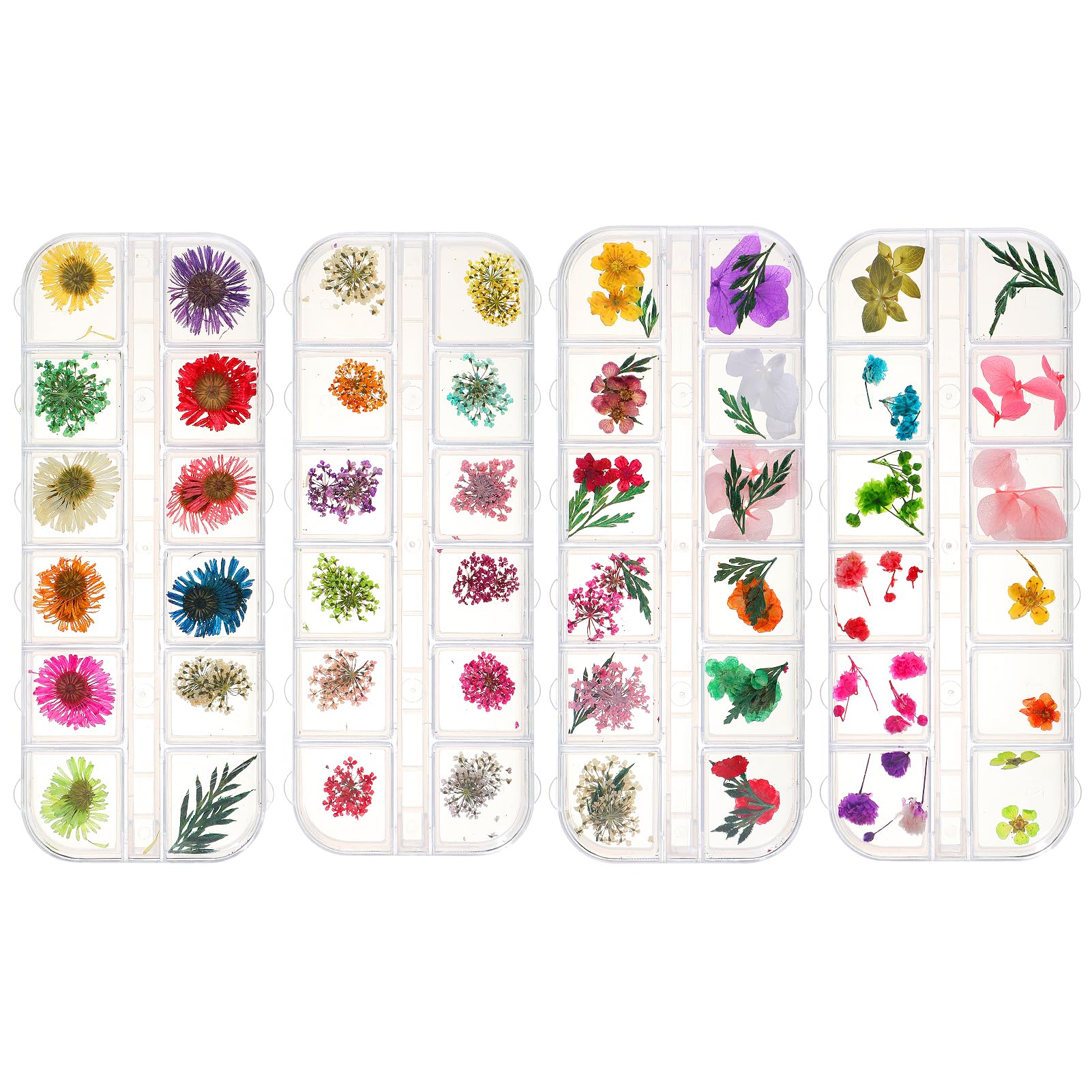 ANPHSIN 4 Boxes Nail Dried Flowers - 48 Colors Mini Natural Real Dry Flowers for 3D Nail Art, Resin Art Supplies with Tweezers | Nail Decoration Stickers for Fingernails, Toenails & Nail Tips | Perfect for DIY Manicure, Salon Nail Art & Gift Giving