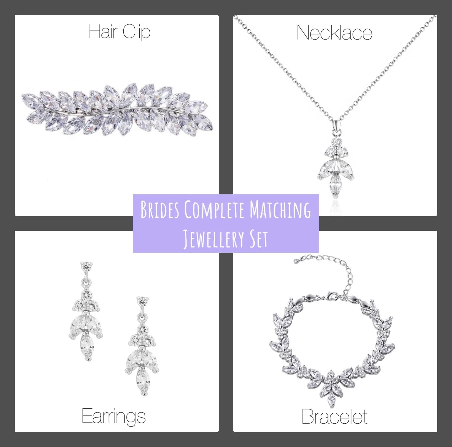 Brides Crystal Jewelry Set - Elegant Necklace, Earrings, Bracelet & Hair Clip (TT101) for Weddings, Prom & Special Occasions