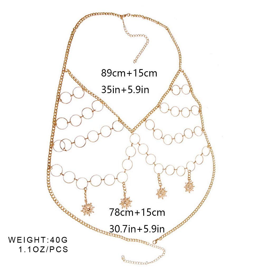 Boho Gold Circle Bra Chest Chain - Women's Body Jewelry & Bikini Accessories for Beach, Festival, and Party Outfits