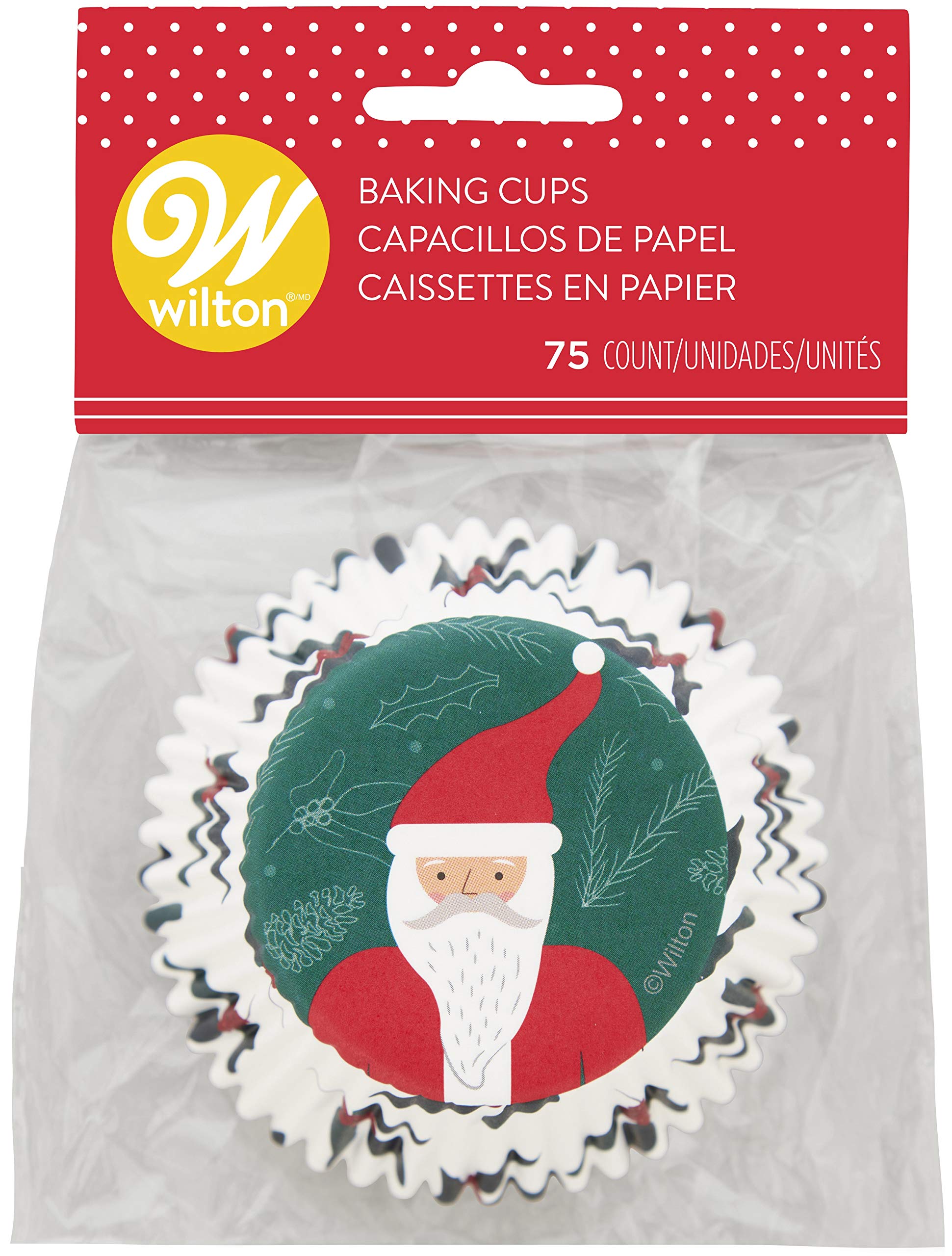 Wilton Santa White Bearded Baking Cups - Standard Size (75 Count) - Perfect for Christmas Cookies, Cupcakes & Holiday Baking