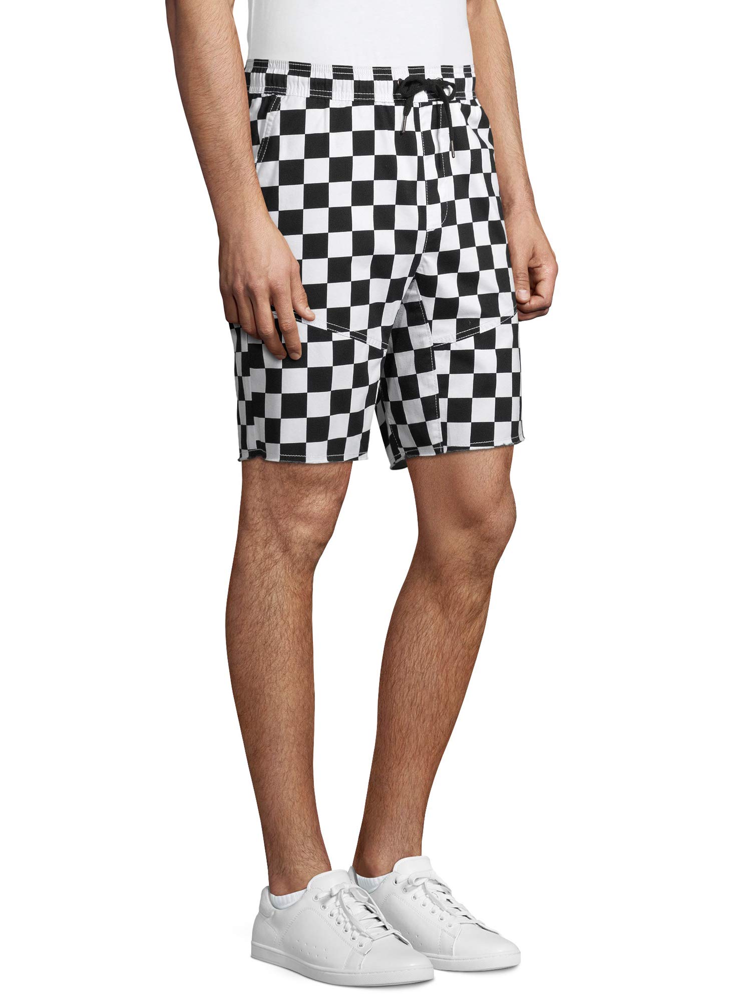 No Boundaries Men's Woven Jogger Shorts - Comfortable Casual Lounge Pants with Checkerboard Pattern (Size Large 36/38) - Perfect for Gym, Running, and Relaxing at Home