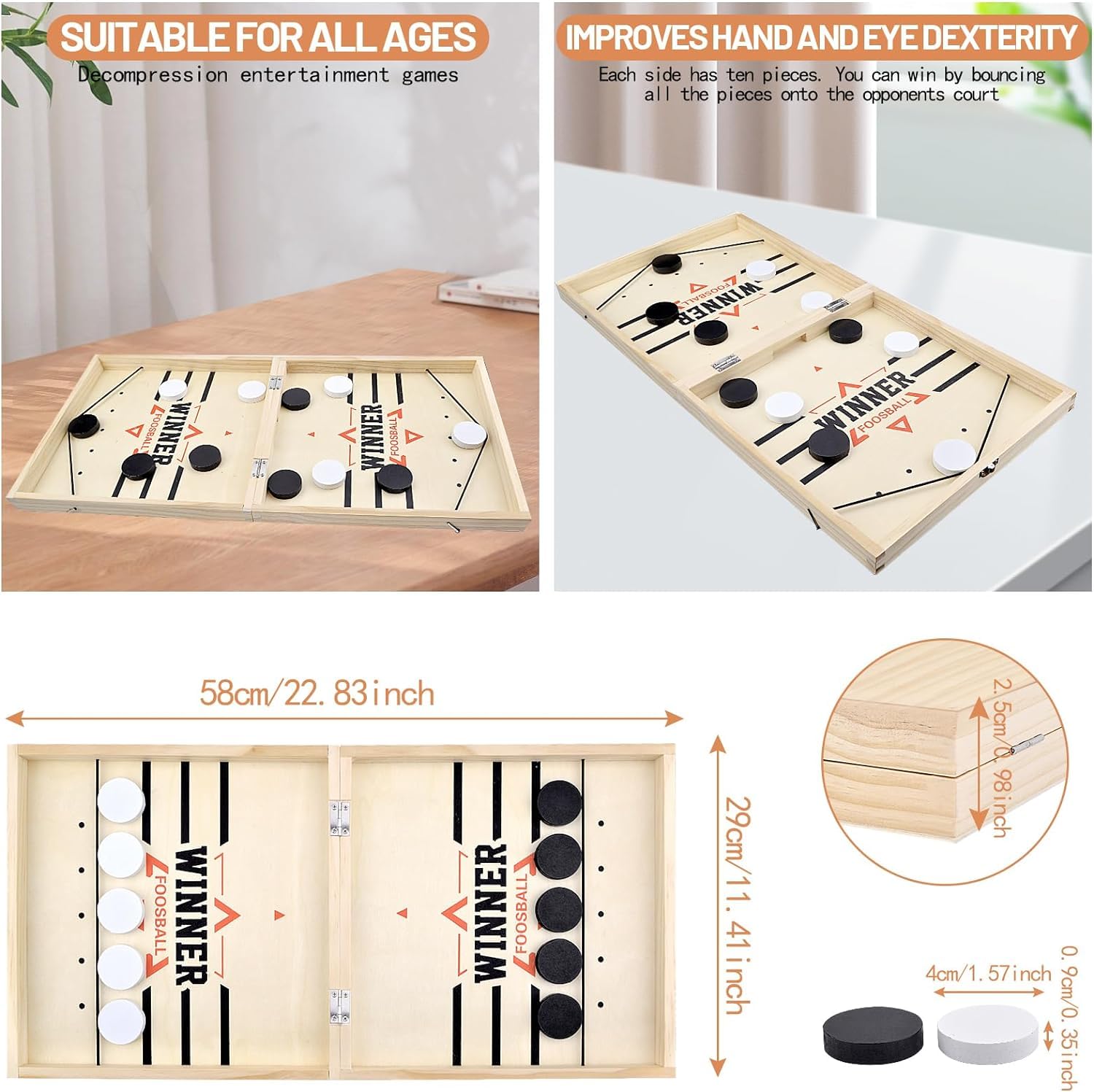 Fast Sling Puck Game - Quick Slingpuck Board Game for Kids & Adults - Wooden Hockey Tabletop Game for Family Fun - Perfect for Parent-Child Interaction, Parties & Indoor Entertainment