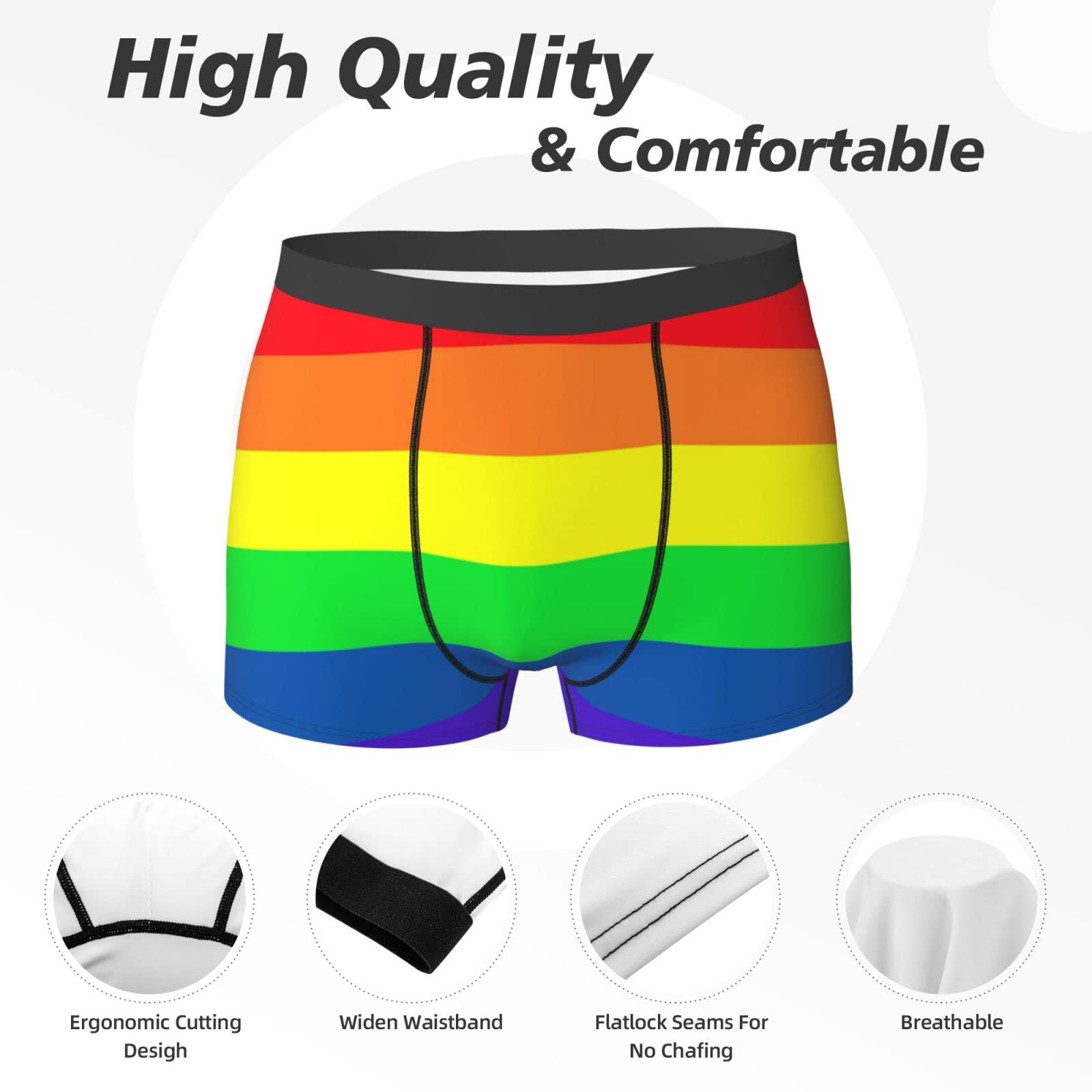 Men's Rainbow Pride Boxer Briefs - LGBT Gay Flag Underwear, Soft Comfortable Breathable for Everyday Wear & Pride Events