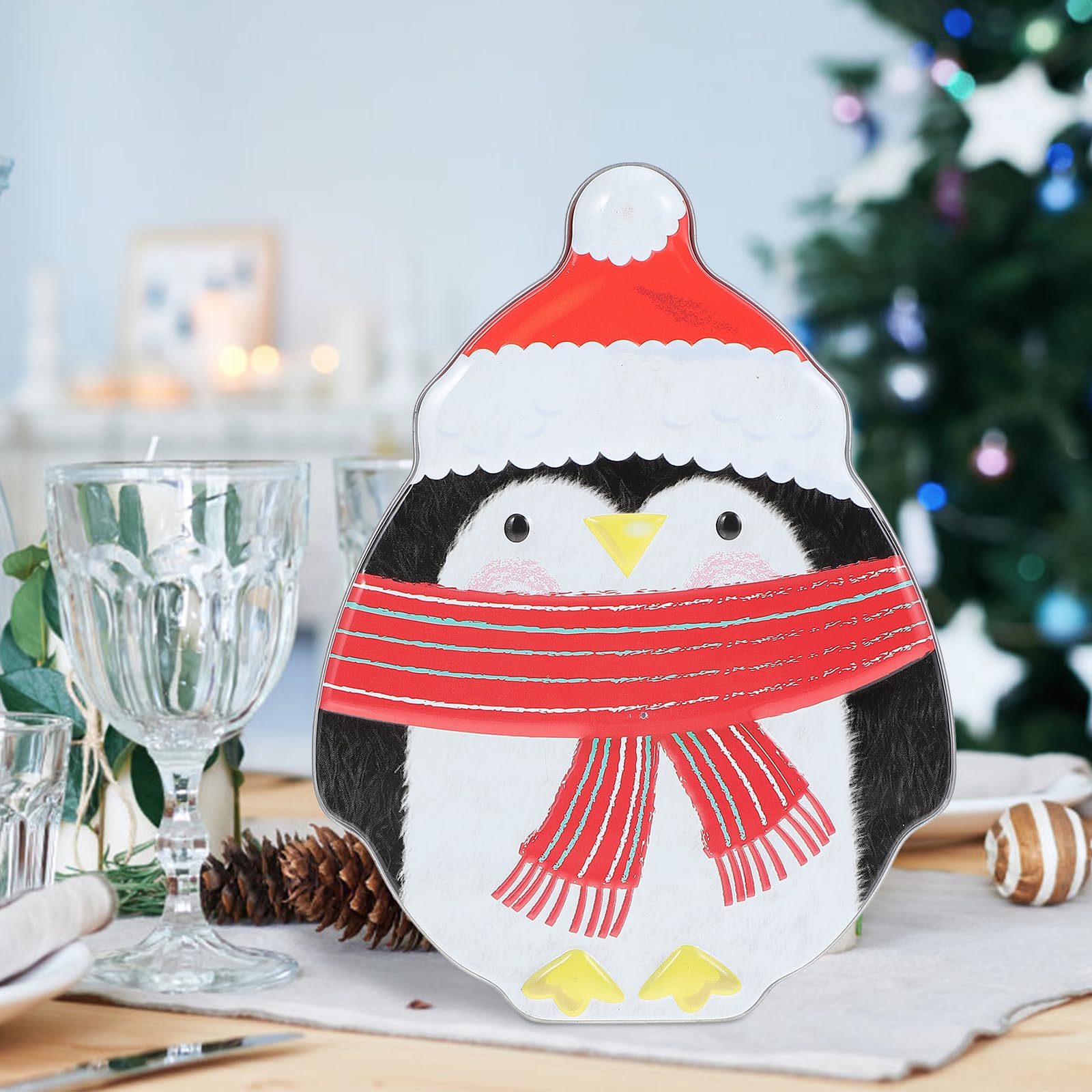 Metal Penguin Cookie Jar with Lid - Cute Christmas Candy Dish for Holiday Treats & Gift Giving | Festive Cookie Tins for Kitchen, Party Decor & Holiday Home Decor