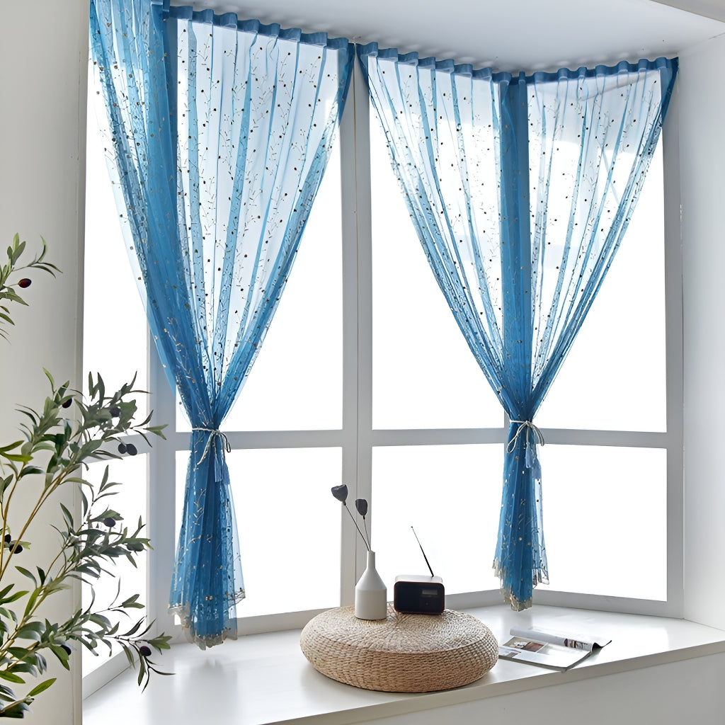 Gloria Tree Applique Airy Lace Sheer Grommet Custom Curtains - Elegant Window Treatments for Living Room, Bedroom & Nursery Decor