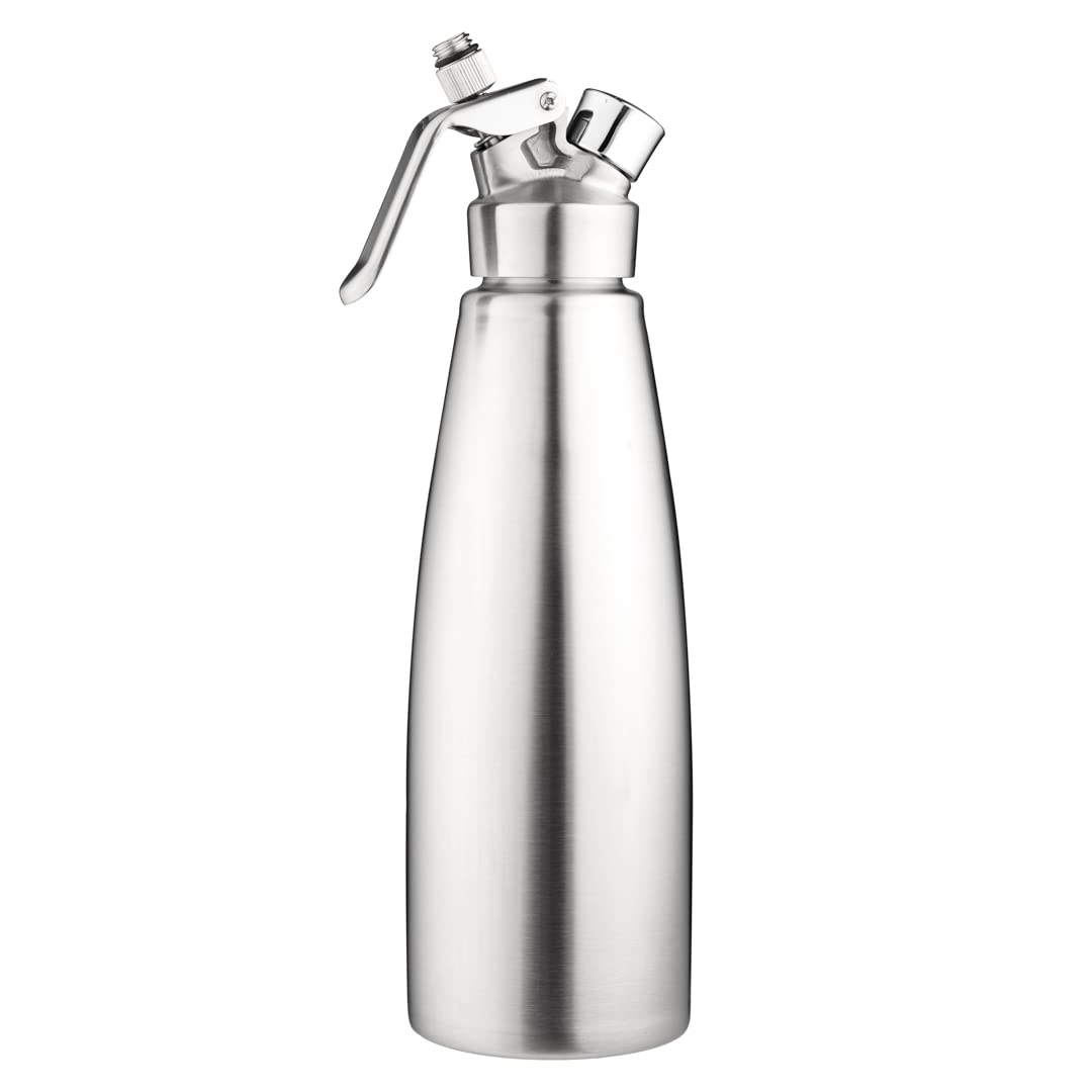 Professional Stainless Steel Whipped Cream Dispenser 1L - Restaurantware Whip Tek with 3 Decorator Tips, Durable Whipped Cream Maker (Cartridges Sold Separately) - Perfect for Coffee Shops, Bakeries, Dessert Decorating & Home Use