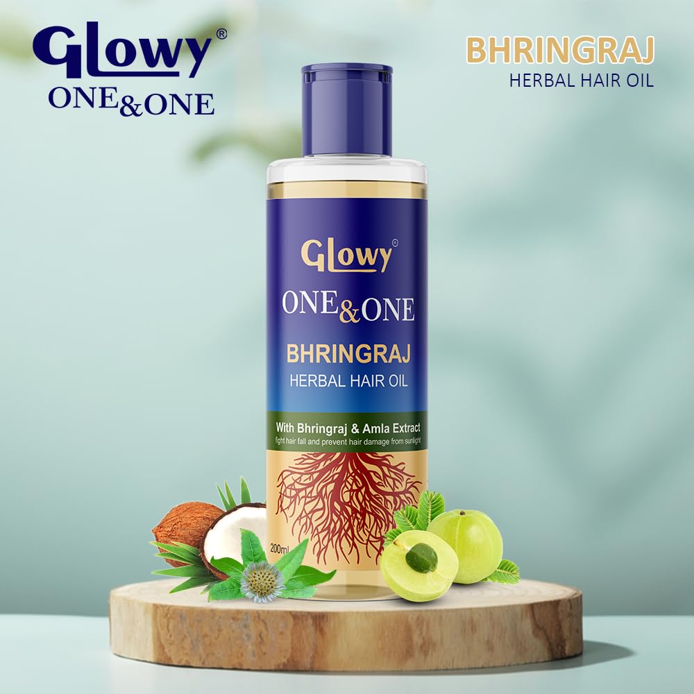 GLOWY Ayurvedic Maha Bhringraj Hair Oil with Amla Extracts - Natural Herbal Treatment for Scalp Massage, Hair Growth, Reduce Hair Fall & Strengthen Hair | Perfect for Daily Hair Care & Relaxing Scalp Therapy
