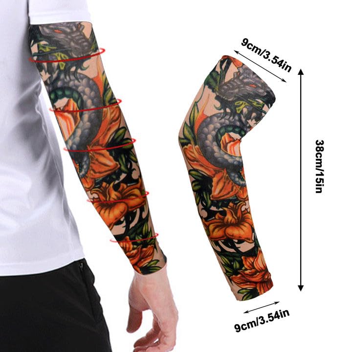 TSHAOUN 12 PCS Tattoo Sleeves for Men & Women - Realistic Fake Arm Tattoo Covers for Parties, Halloween & Cosplay - Temporary Tattoo Sleeve Cuffs for Costumes & Theme Events