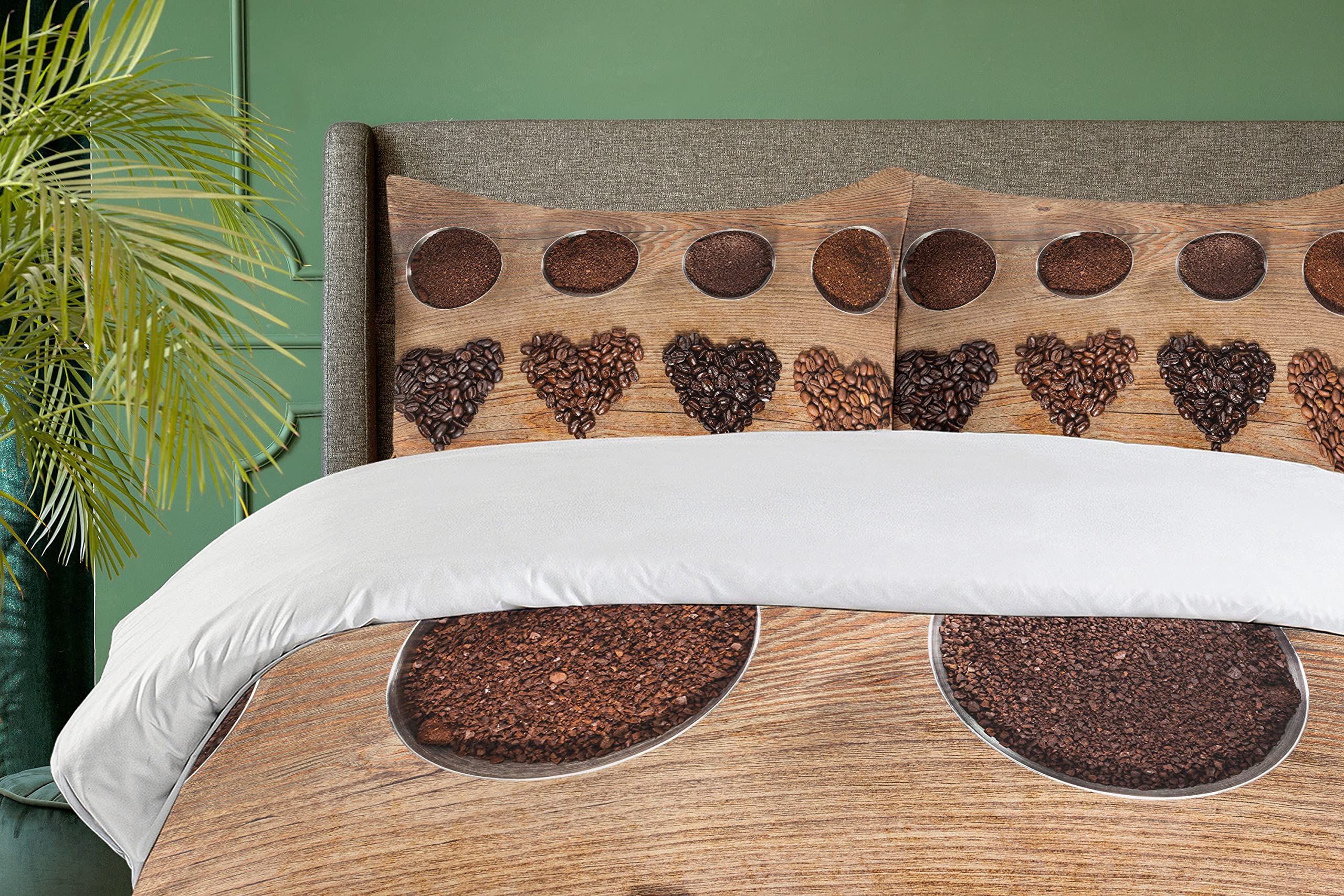 Ambesonne King Size Coffee Duvet Cover Set - Heart-Shaped Coffee Bean Design with 2 Pillow Shams, 3-Piece Dark Brown & Caramel Bedding | Perfect for Coffee Lovers' Bedroom Decor & Cozy Home Styling