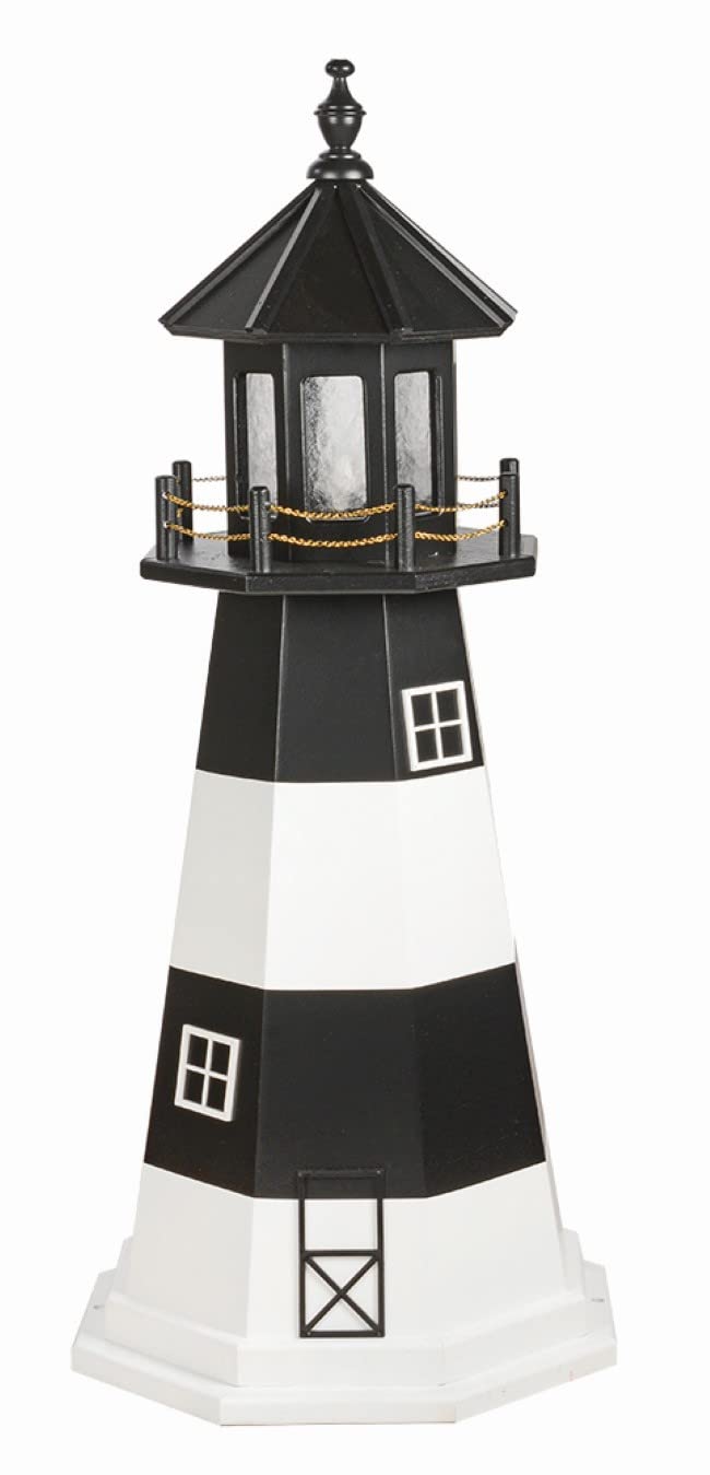 3' Bodie Island Replica Hybrid Lighthouse with Solar Light - Coastal Decor, Garden Ornament, Nighttime Landscape Lighting for Patio, Yard, and Beach House
