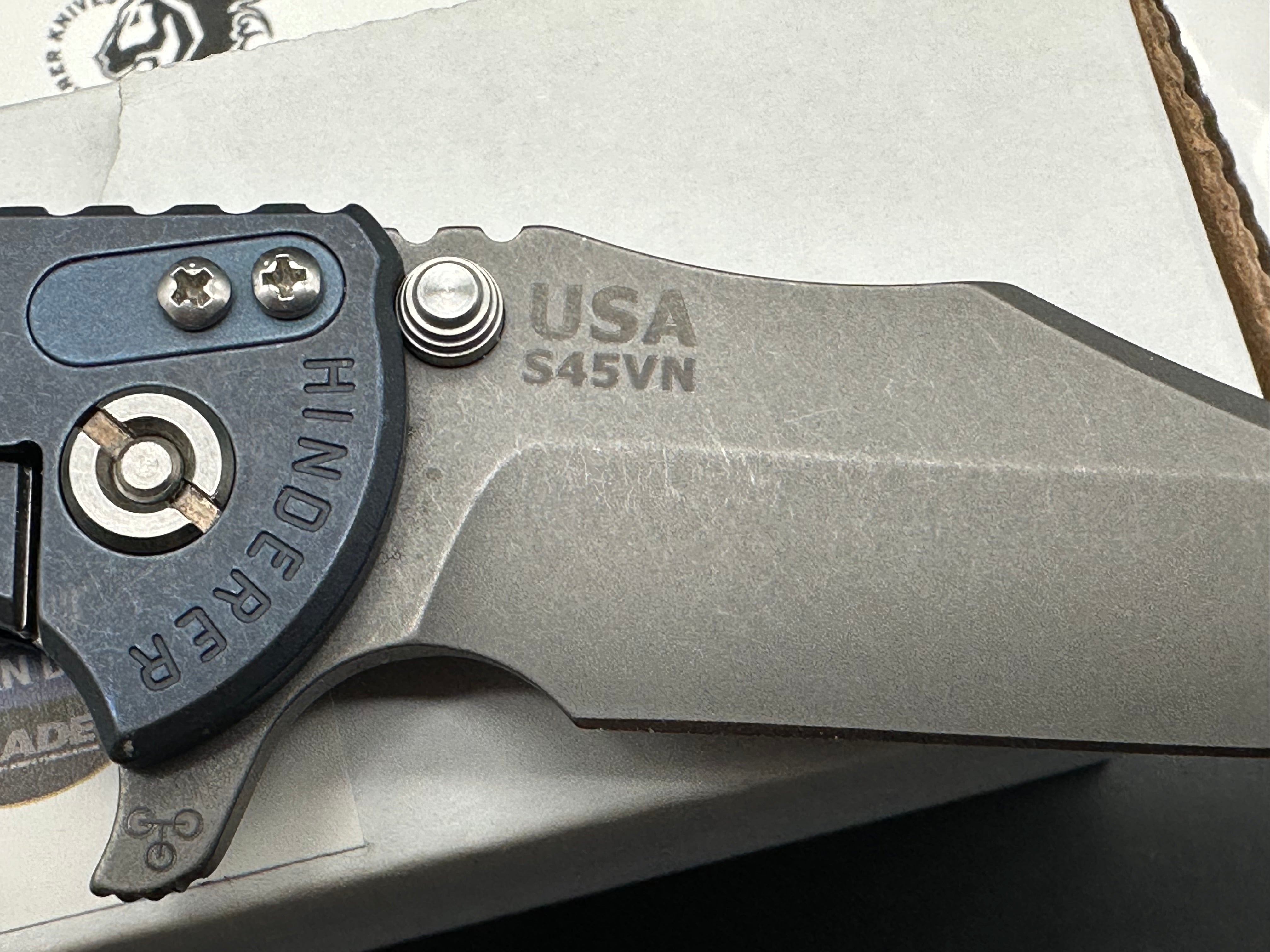 Hinder XM-18 Bowie Flipper Knife - Working Finish Battle Blue Titanium Blade - EDC, Outdoor Camping & Survival Gear