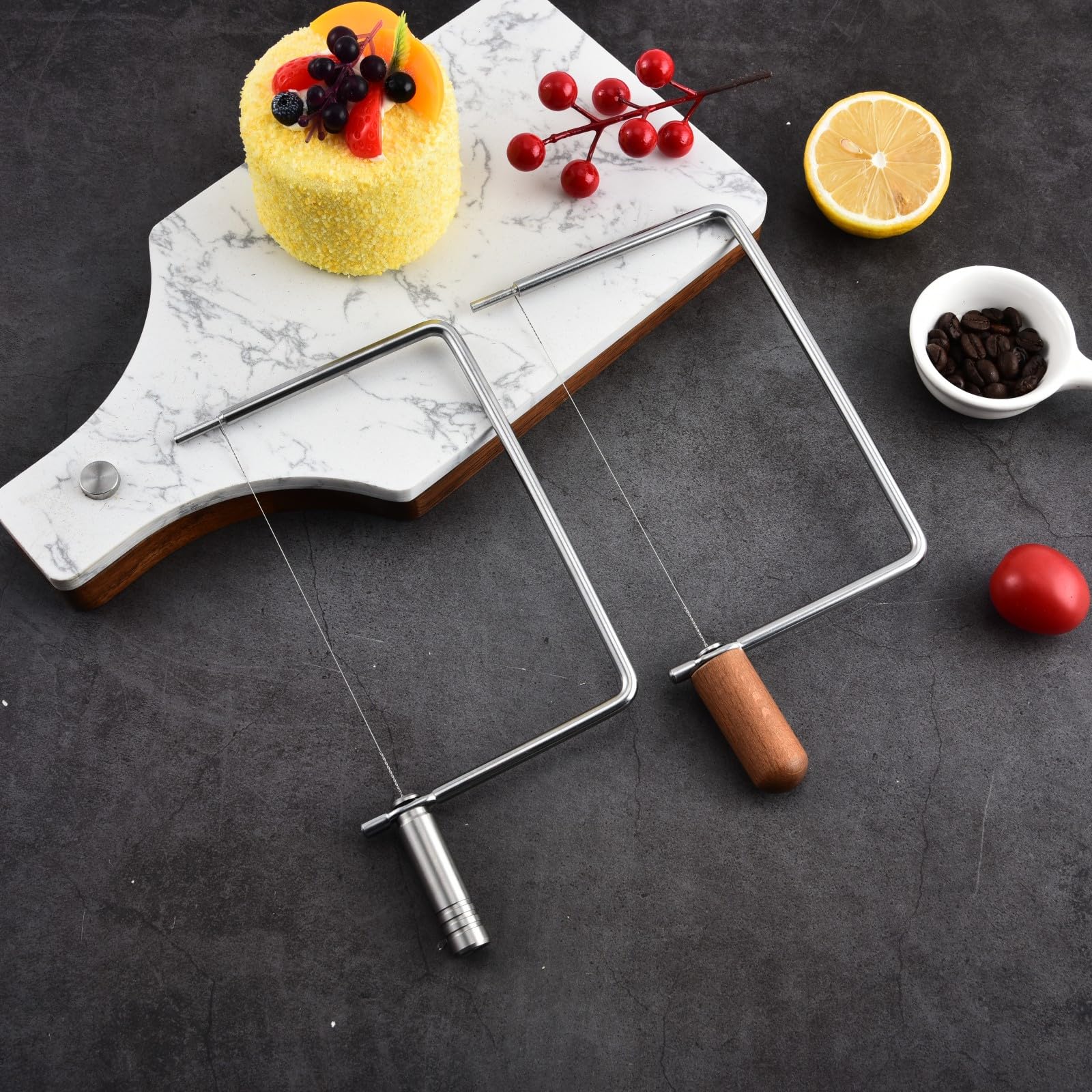 Premium Stainless Steel Cheese Slicer with Wooden Handle - 2-Piece Cheese Cutting Board Accessory Kit for Perfect Cheese Platters, Charcuterie Boards & Gourmet Gift Giving